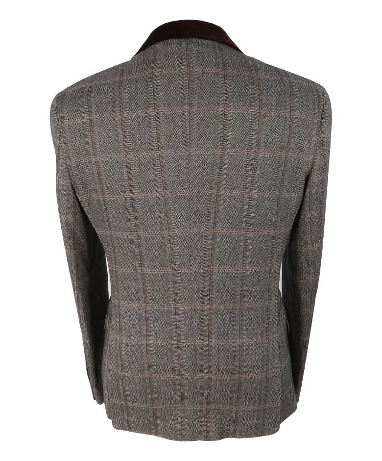 Men's Slim Fit Tweed Check Retro Suit - Connall Brown - Brown