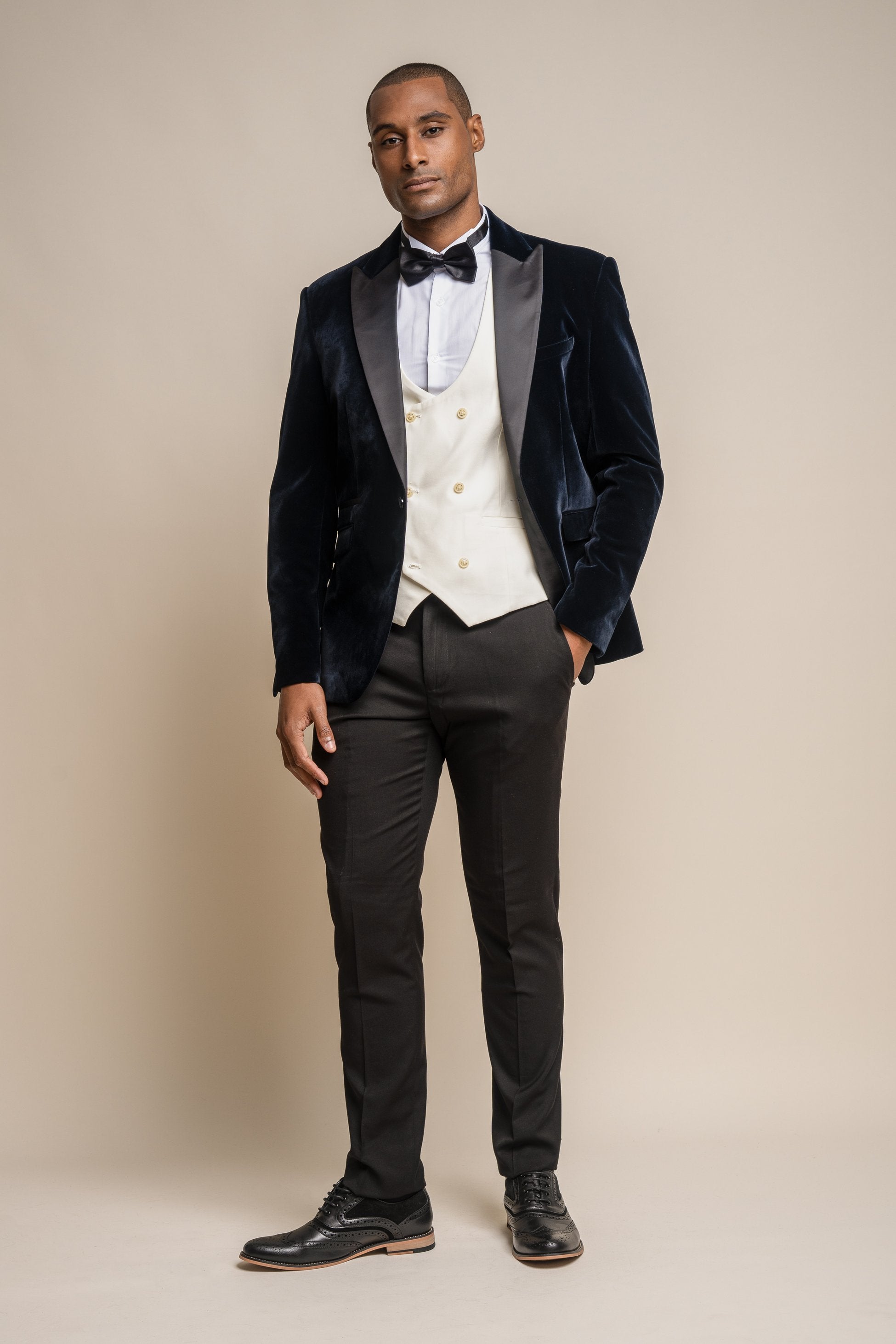 Men's Slim Fit Velvet Tuxedo Blazer - ROSA - Navy Blue