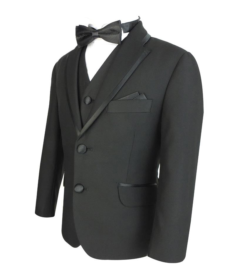 Boys Slim Fit Piping Tuxedo Dinner Suit - Black