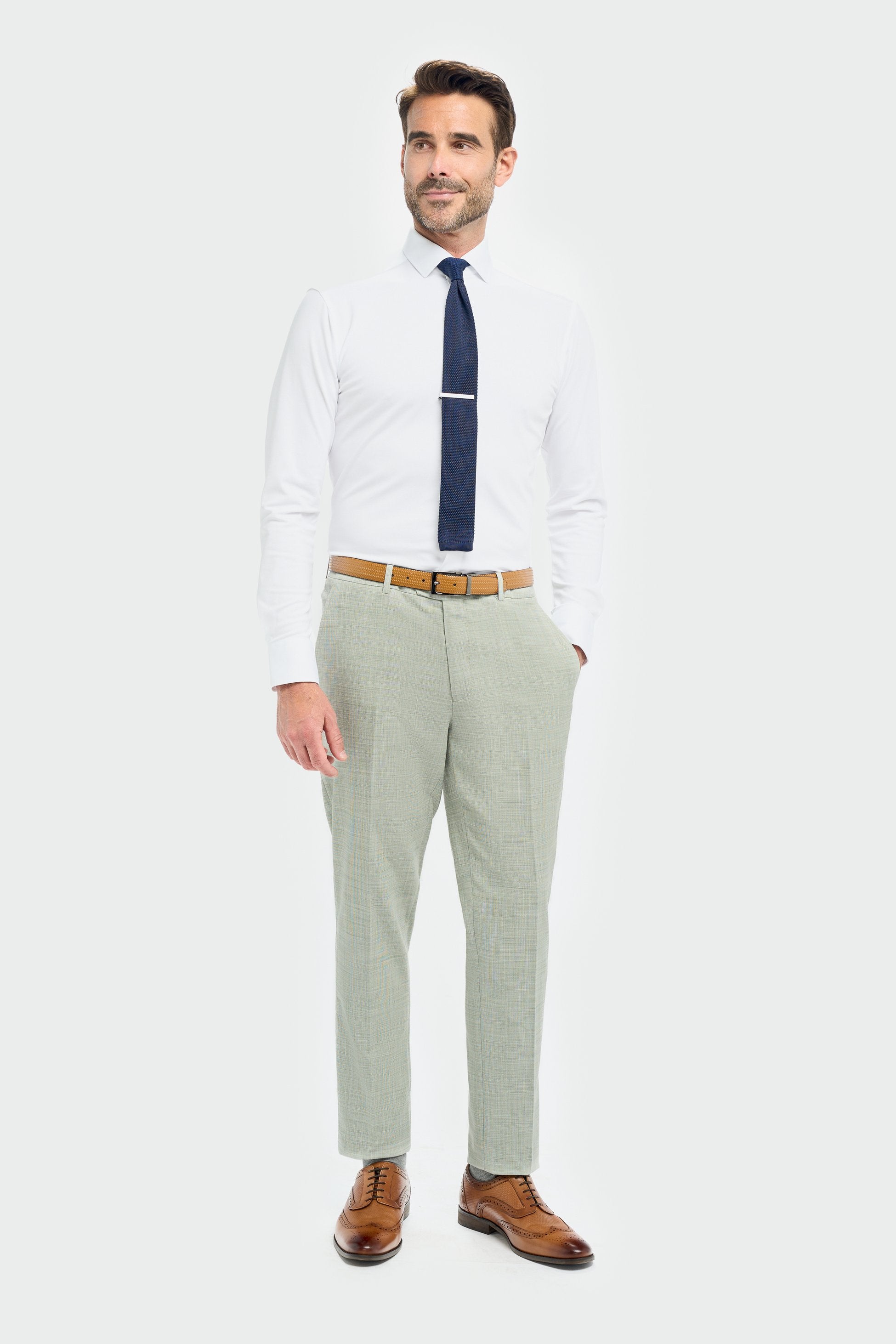 Men’s Sage Green Textured Trousers - Camden - Sage Green