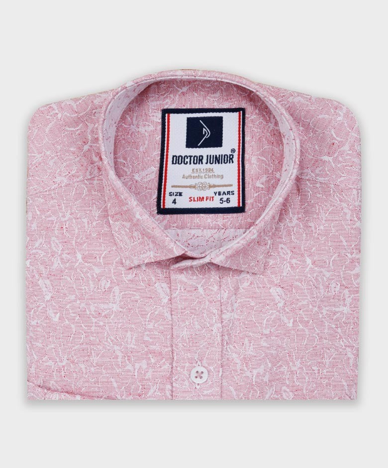 Boys Floral Patterned Slim Fit Fashion Shirt - Pink