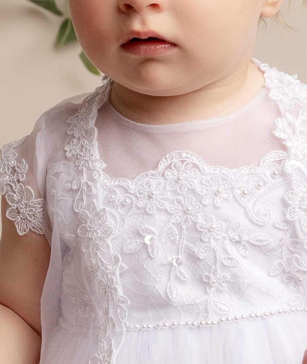 Baby Girls White Lace Christening Dress Set - MELODY - White