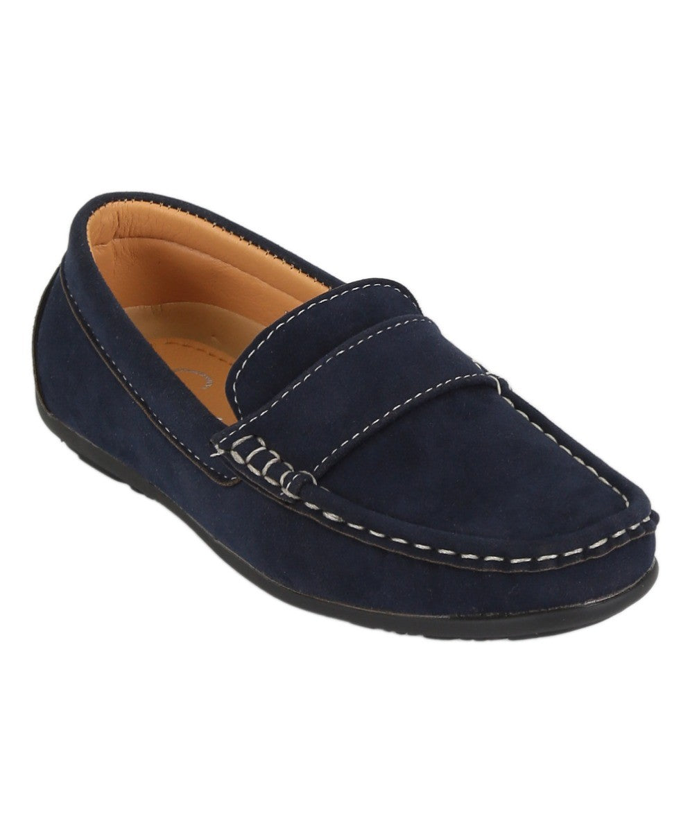 Boys Suede Slip On Penny Loafer - DUNCAN - Navy Blue