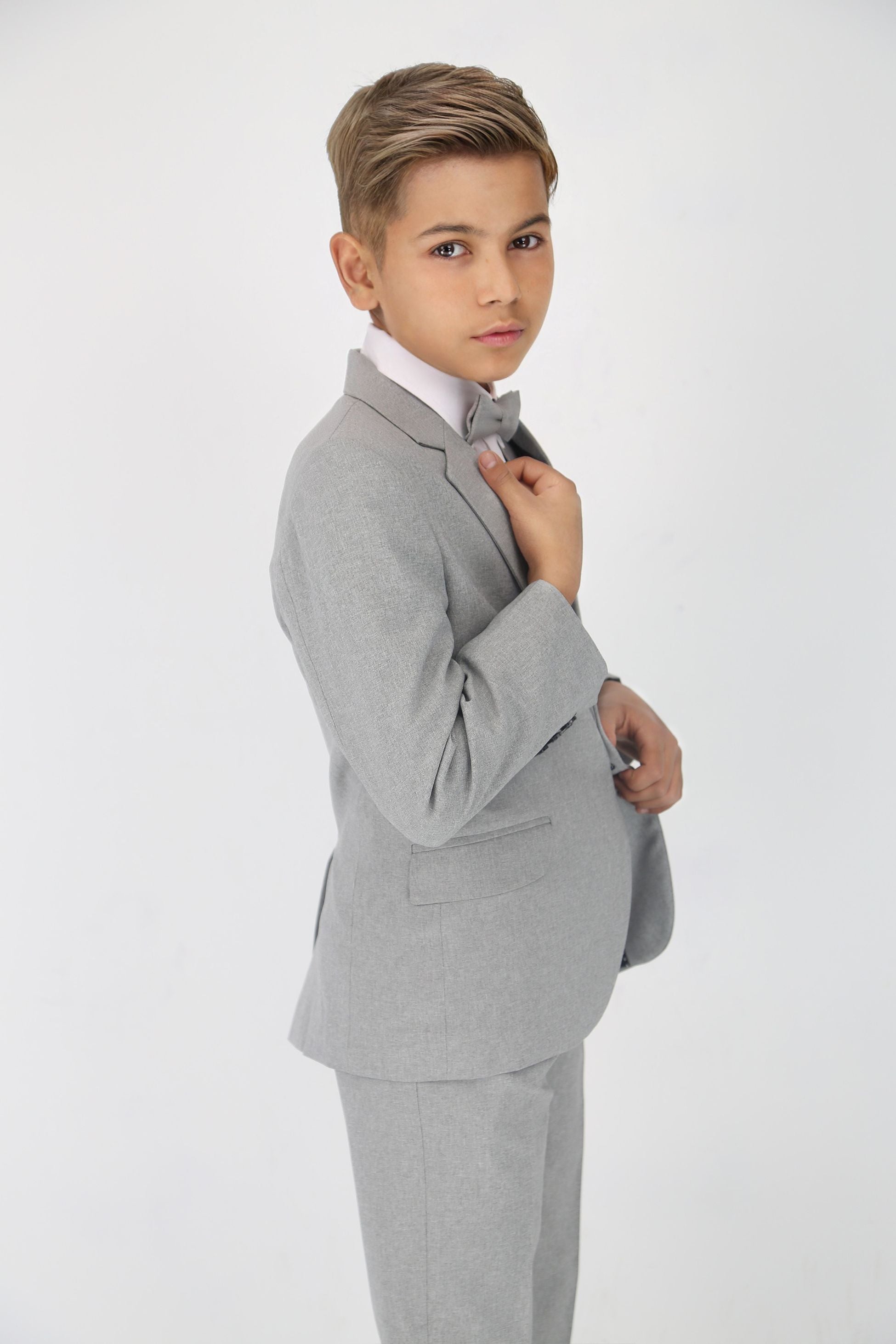 Boys Slim Fit Textured 8-Piece Formal Suit Set - Light Grey