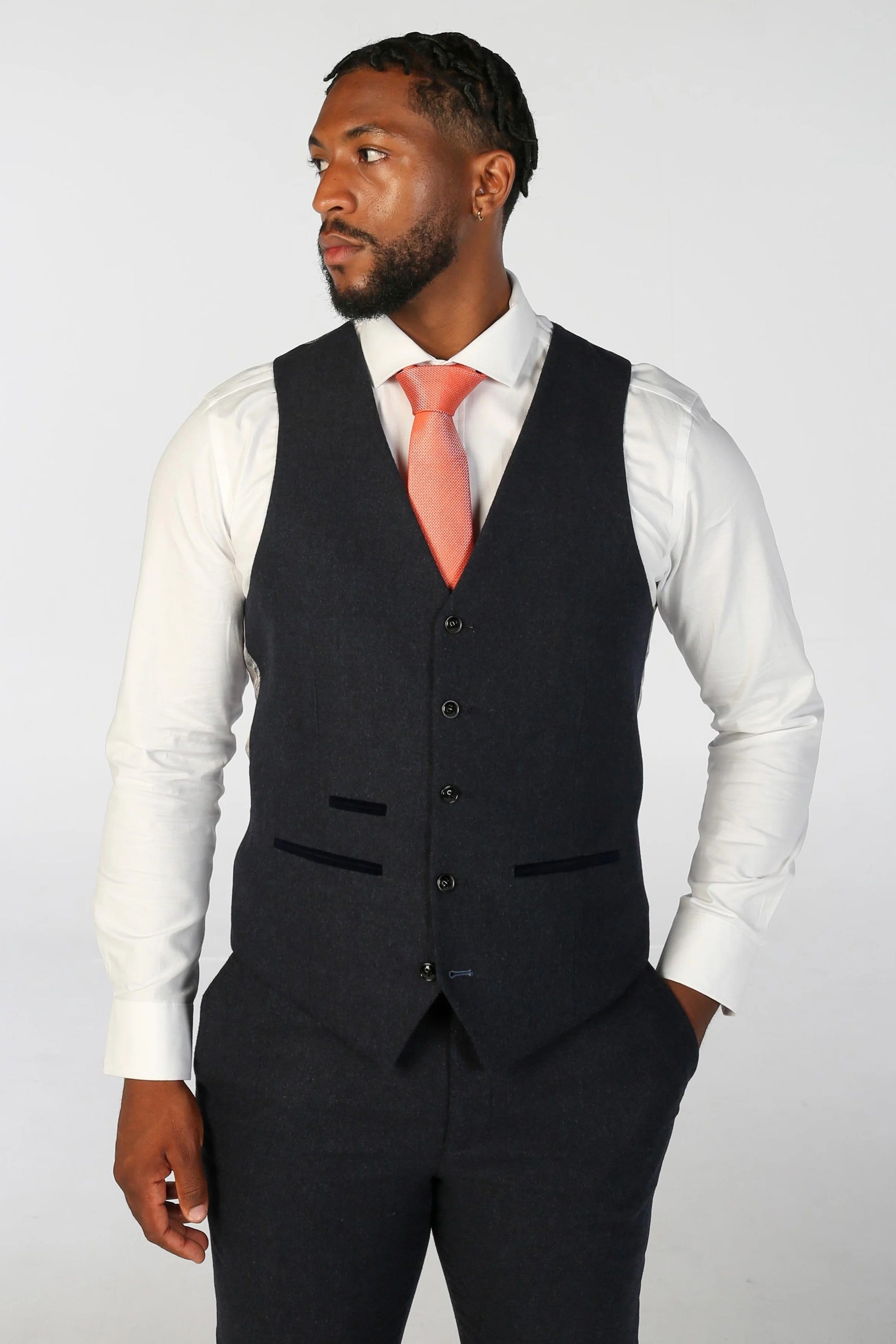 Men’s Wool Blend Formal Waistcoat - OSCAR - Navy