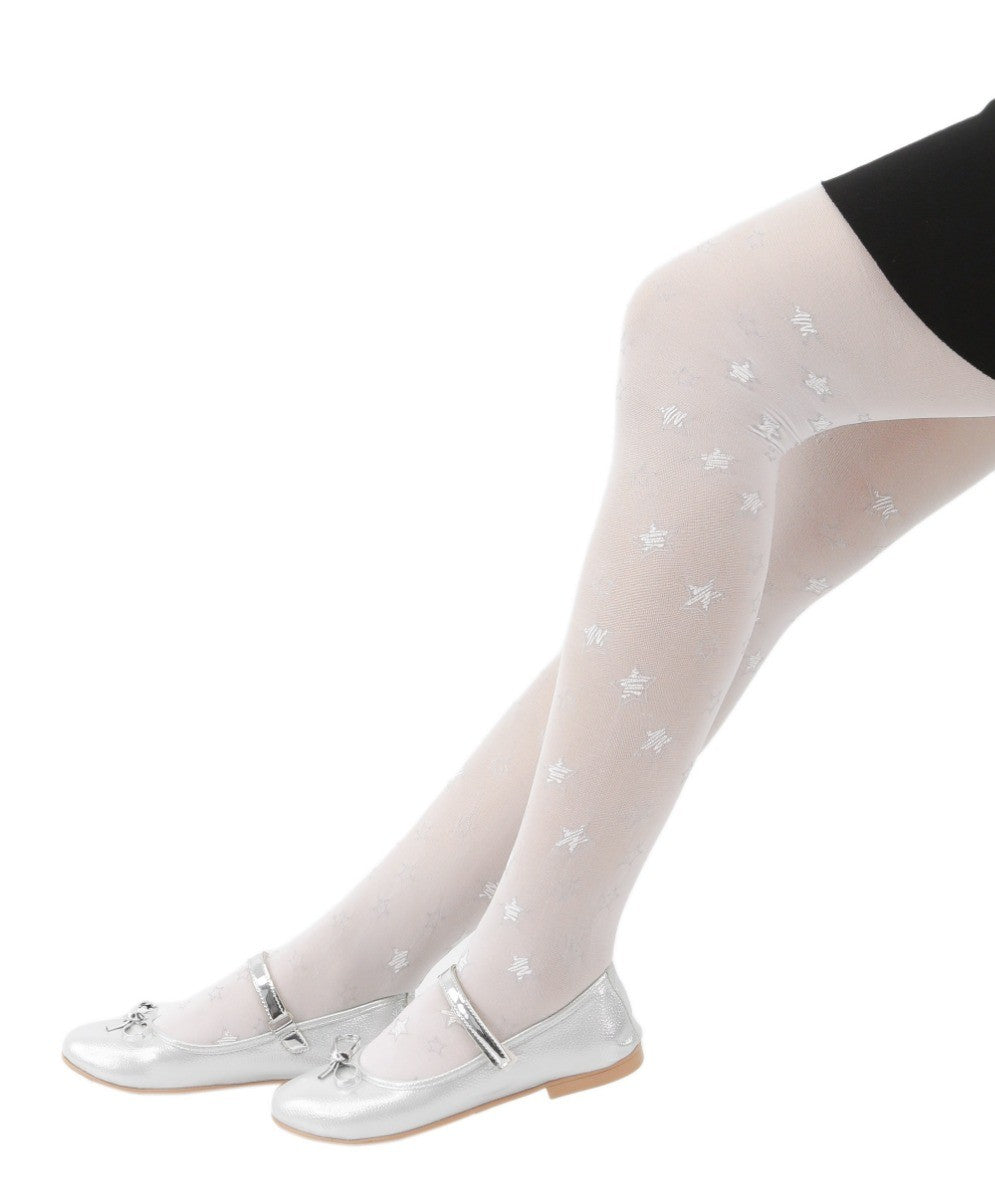 Girls Star Print Tights - RUYA - White