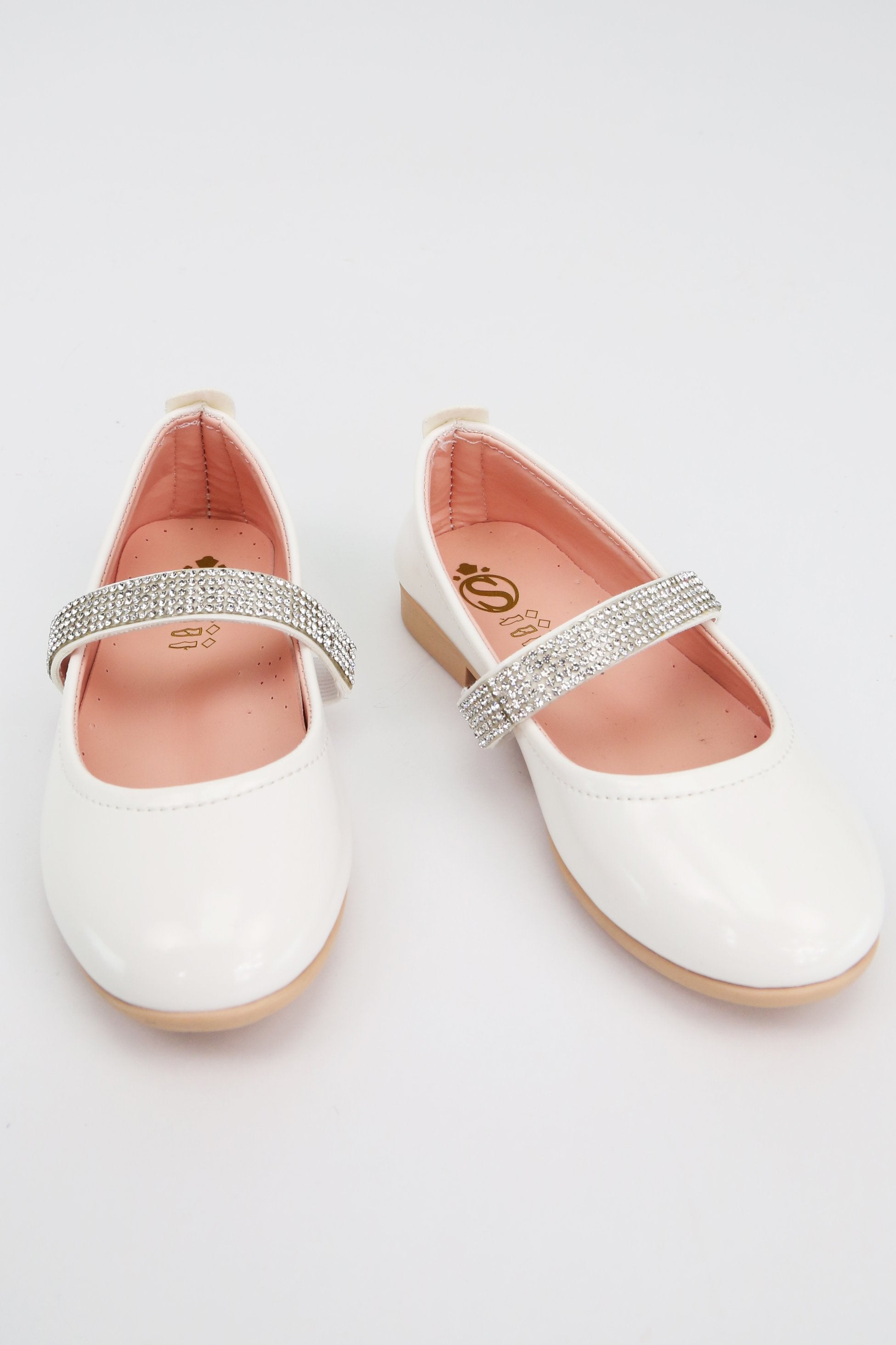 Girls Rhinestone Patent Mary Jane Shoes - ARWEN - White