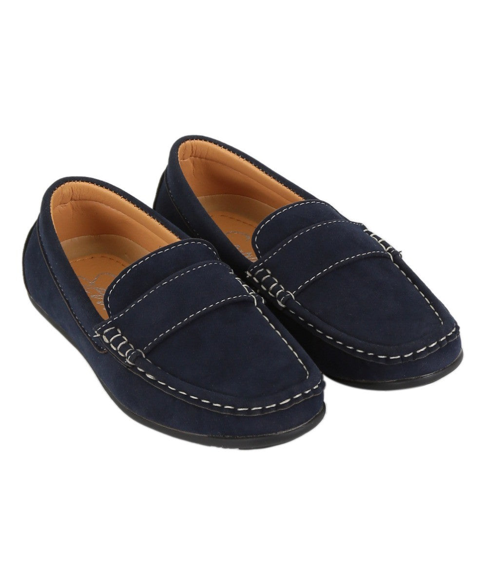 Boys Suede Slip On Penny Loafer - DUNCAN - Navy Blue