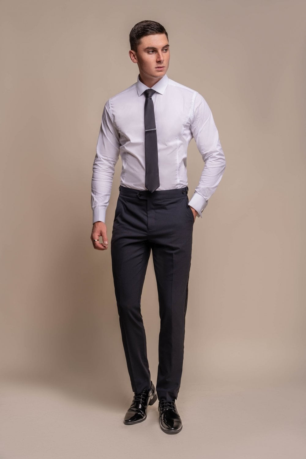 Men's Slim Fit Wool Blend Tuxedo Trousers - ASPEN - Midnight Navy