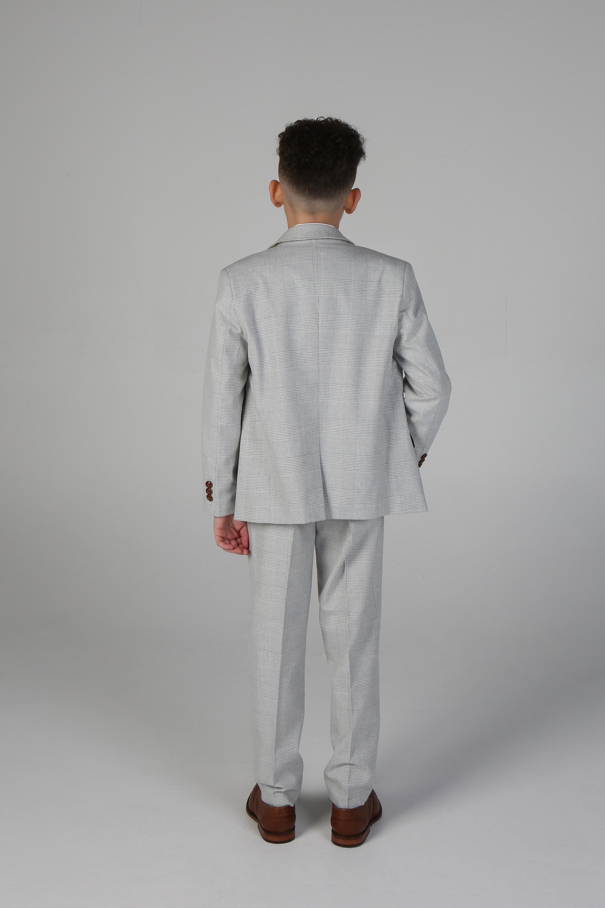 Boys Tailored Fit Tweed Check Suit - MARK - Stone Beige