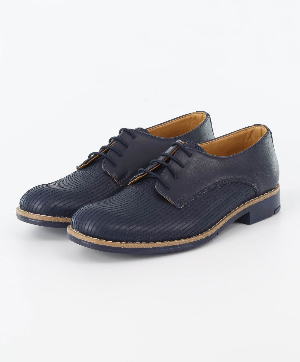 Boys Leather Lace Up Formal Shoes - Navy Blue