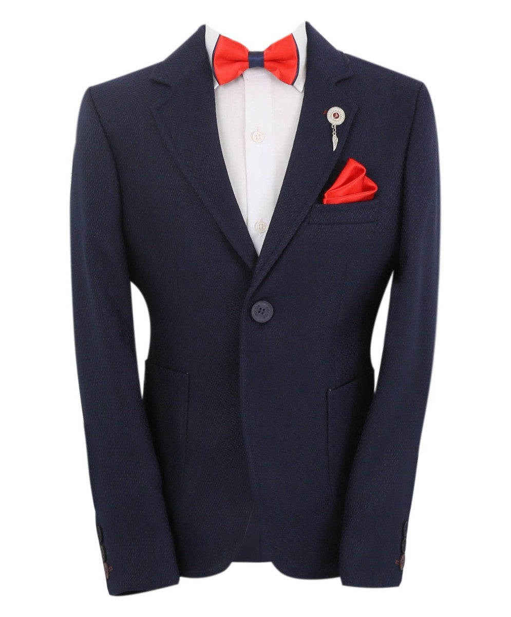 Boys Single Breasted Slim Fit Formal Blazer - GERRARD - Navy Blue