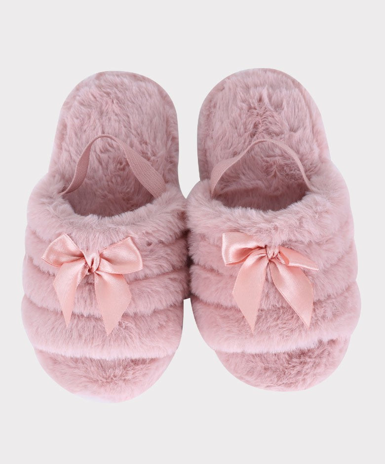 Girls Fur Pink Plush Slippers - Pink