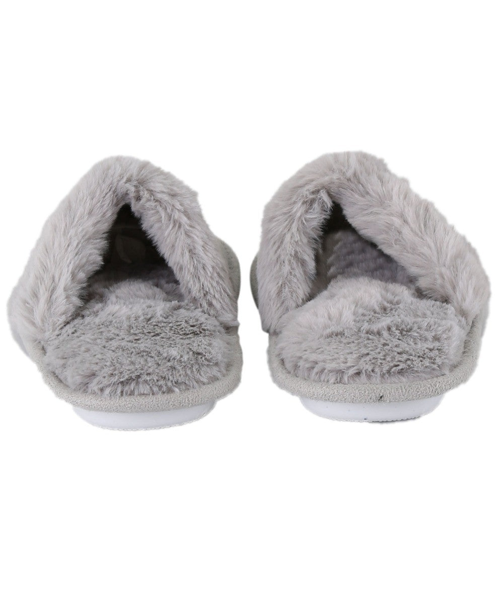 Boys Slip On Fur Grey Slippers - Crown - Grey