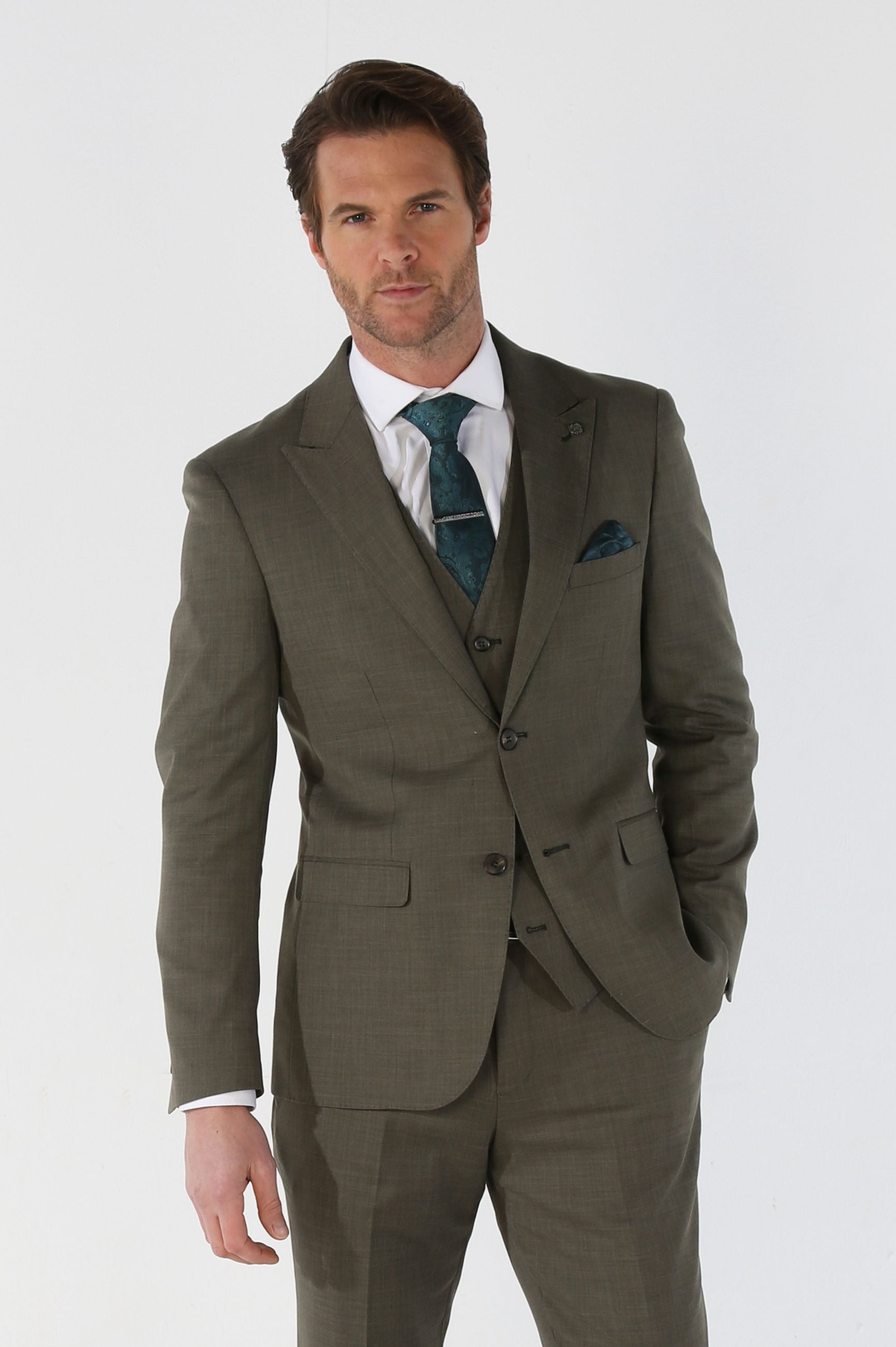 Men's Tailored Fit Plaid Suit Jacket - KURT - Sage Green