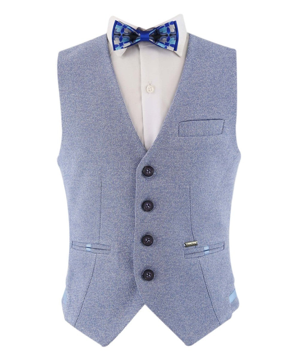 Boys Cotton Slim Fit Blazer and Waistcoat Set - Frank - Blue