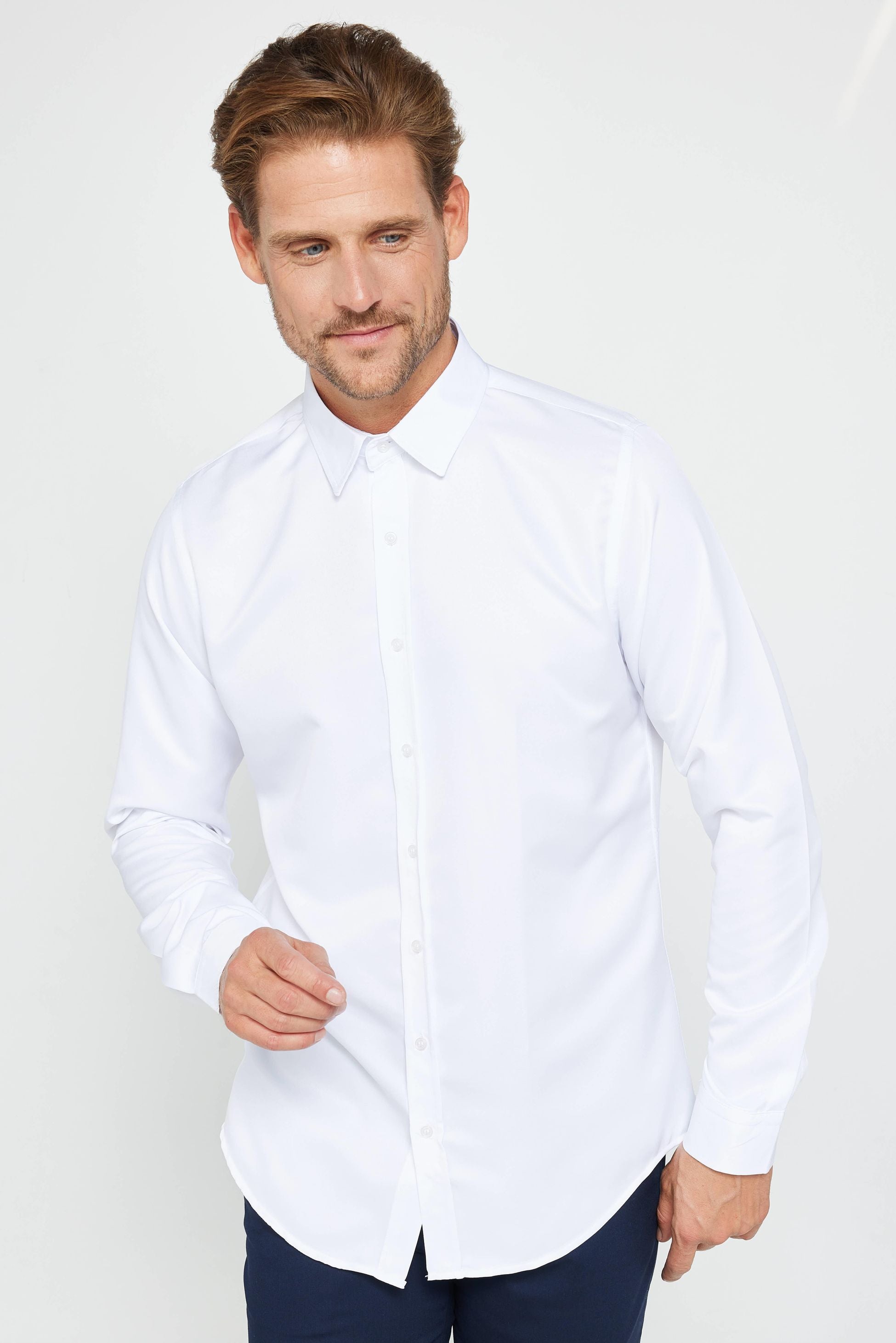 Men's Slim Fit Long Sleeve Dress Shirt - POLY - White