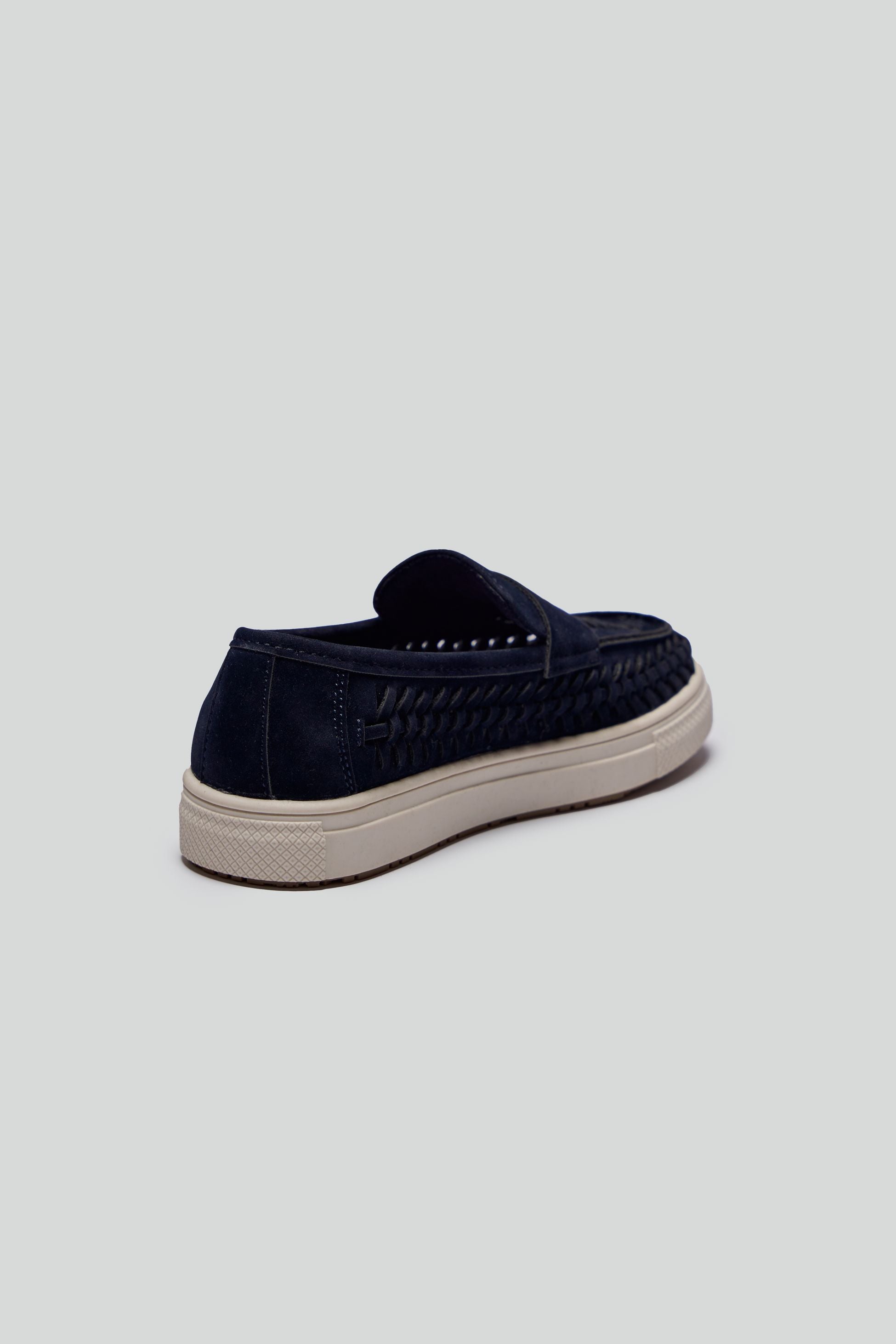 Boys Suede Penny Loafers with Woven Detail - TROY - Navy Blue