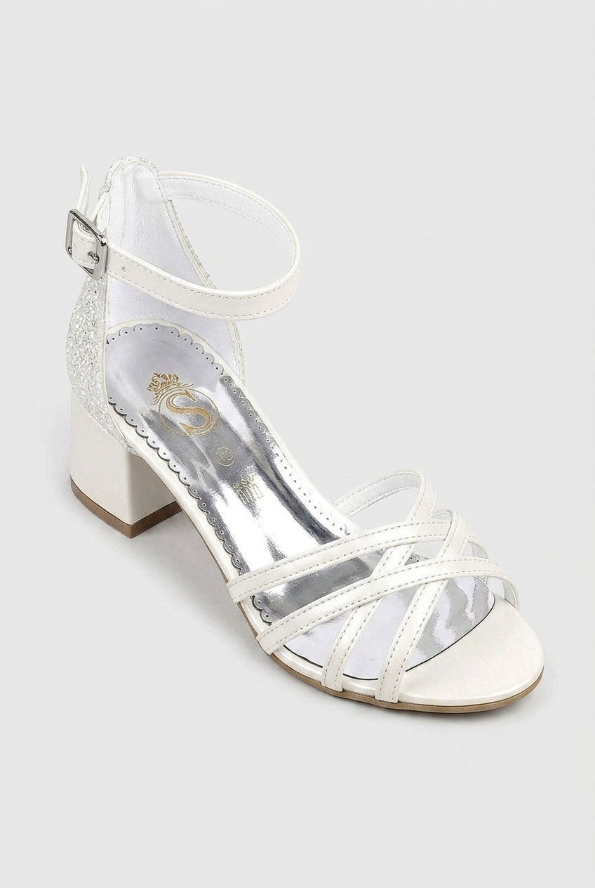 Girls Strappy Block Heel Sandals - White