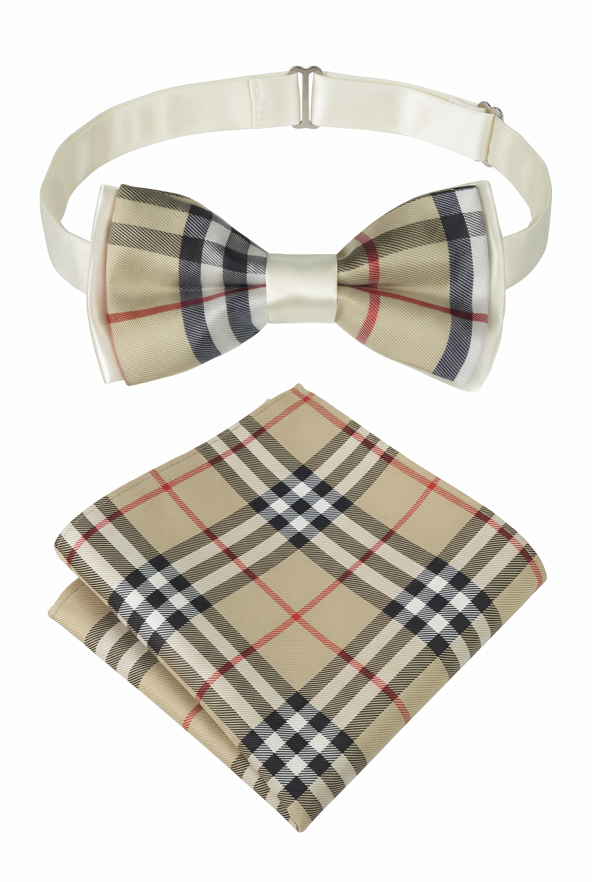 Boys Check Bow Tie Burberry Style with Strap - Beige - White