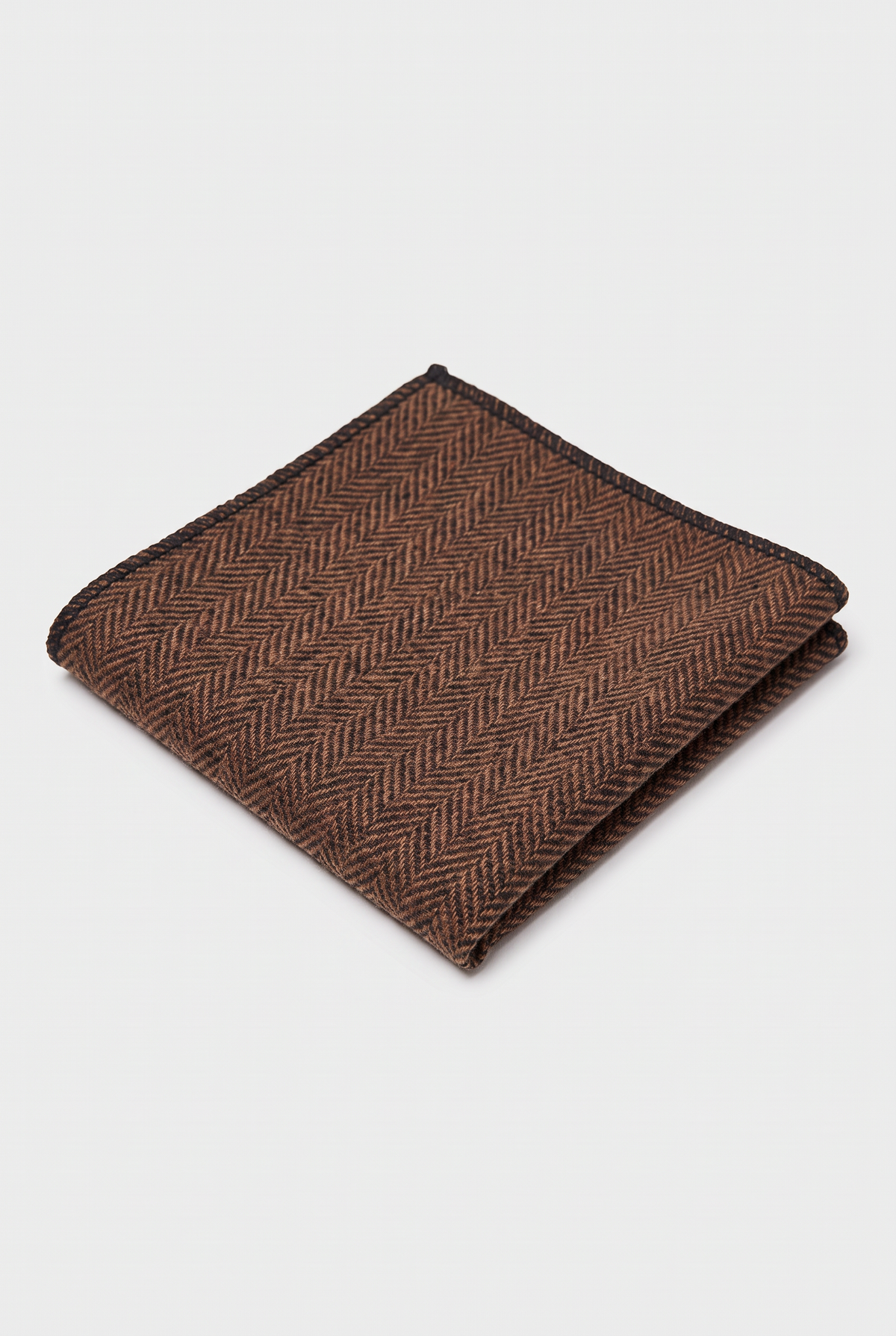 Men's & Boys Herringbone Tweed Pocket Handkerchief - Tan Brown