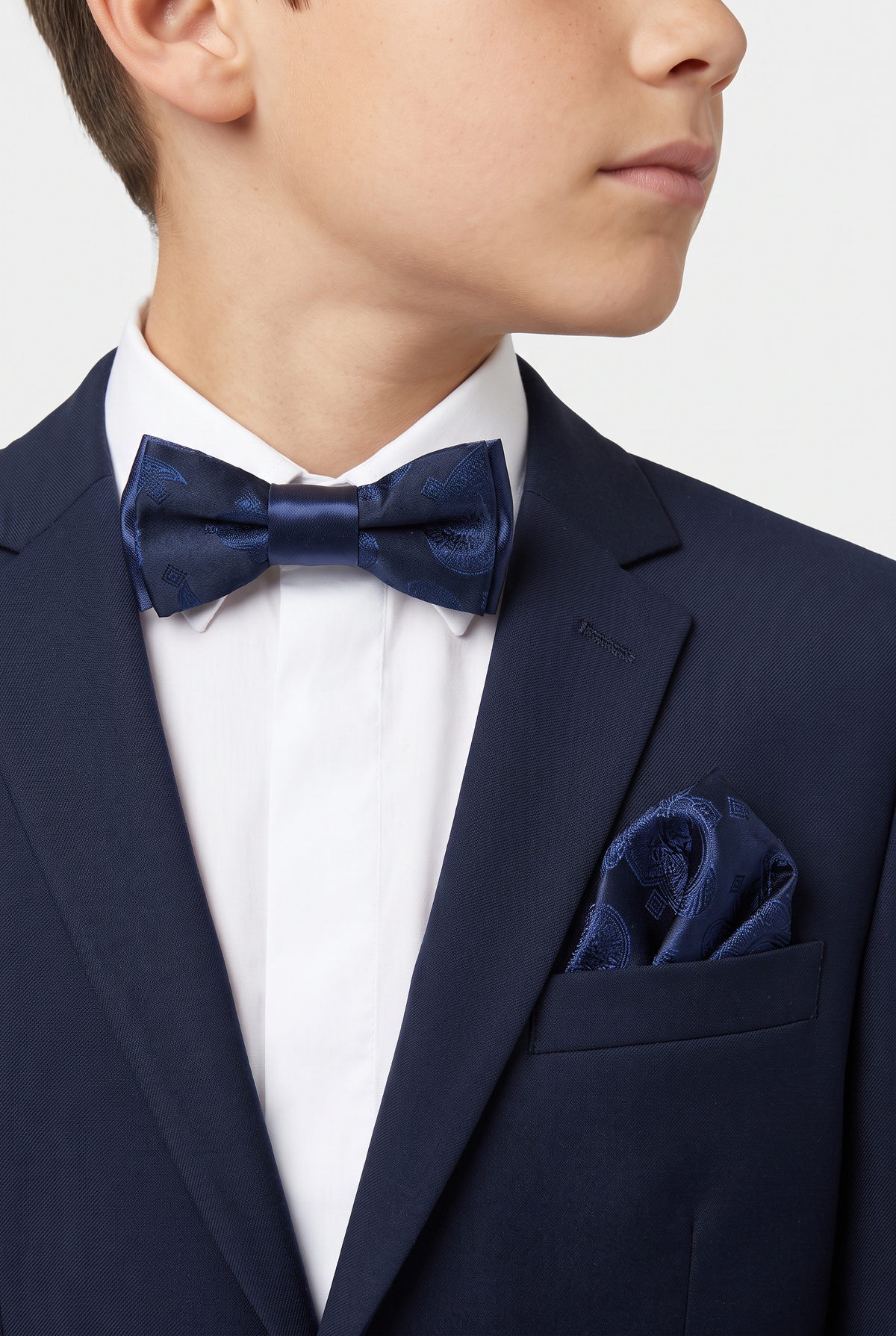 Boys & Men's Paisley Bow Tie or Bow Tie & Pocket Square Set - Navy Blue