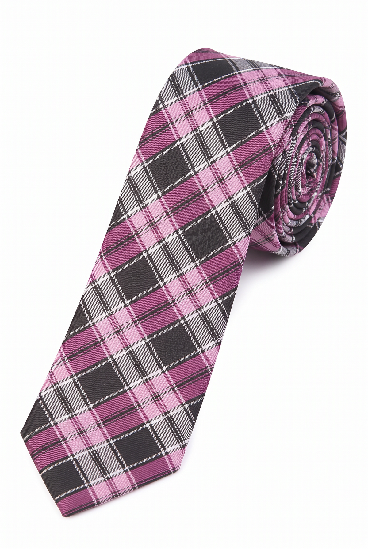 Boys Plaid Checkered Tie Pink and Grey