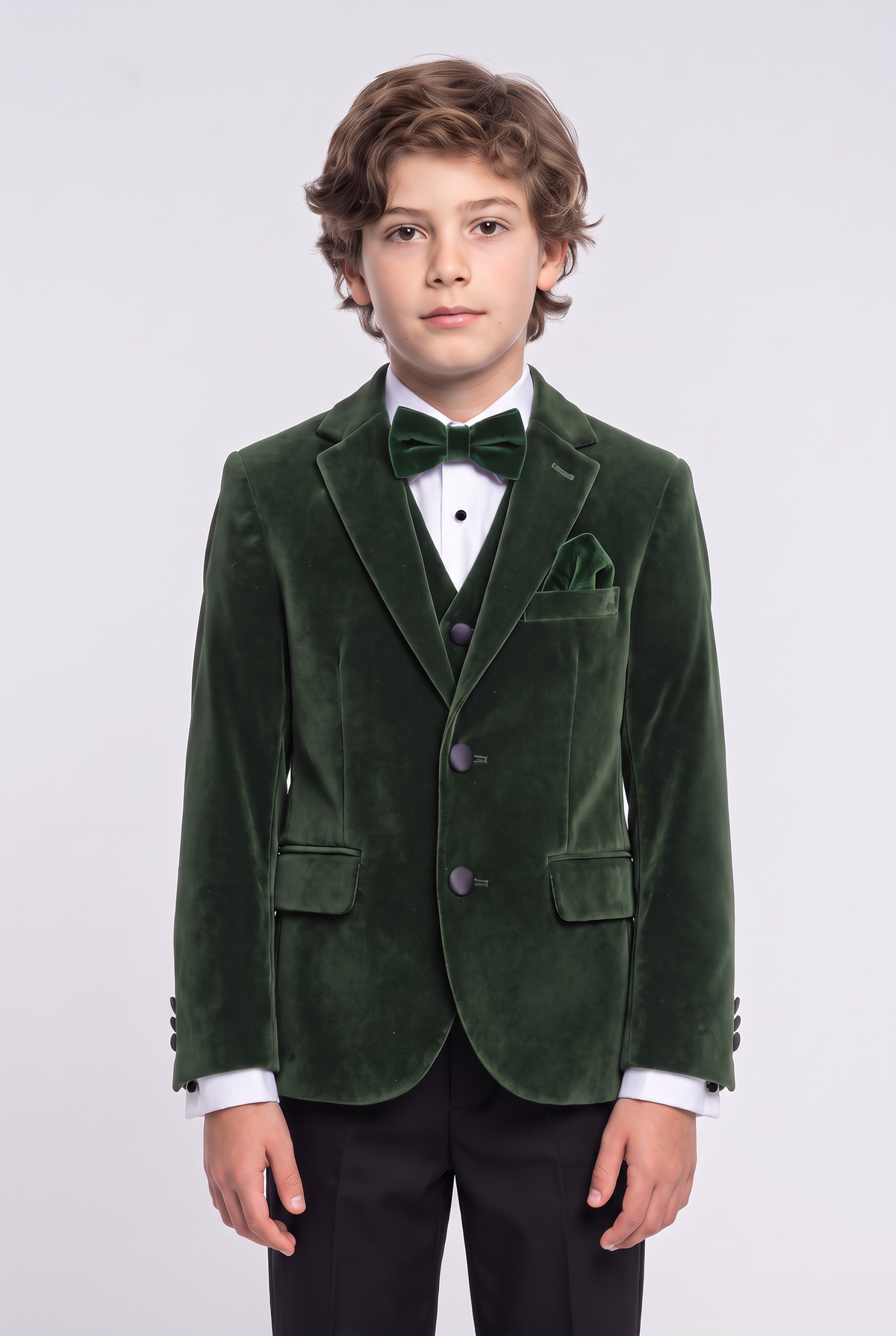 Boys Slim Fit Velvet Dinner Suit - 4-Piece & 5-Piece - SAVOY - Green
