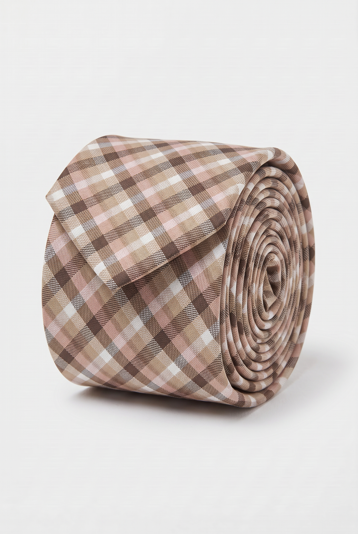 Boys Plaid Checkered Tie & Hankie Set Brown and White