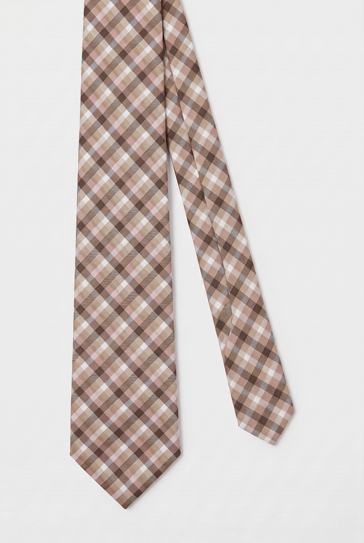 Boys Plaid Checkered Tie & Hankie Set Brown and White