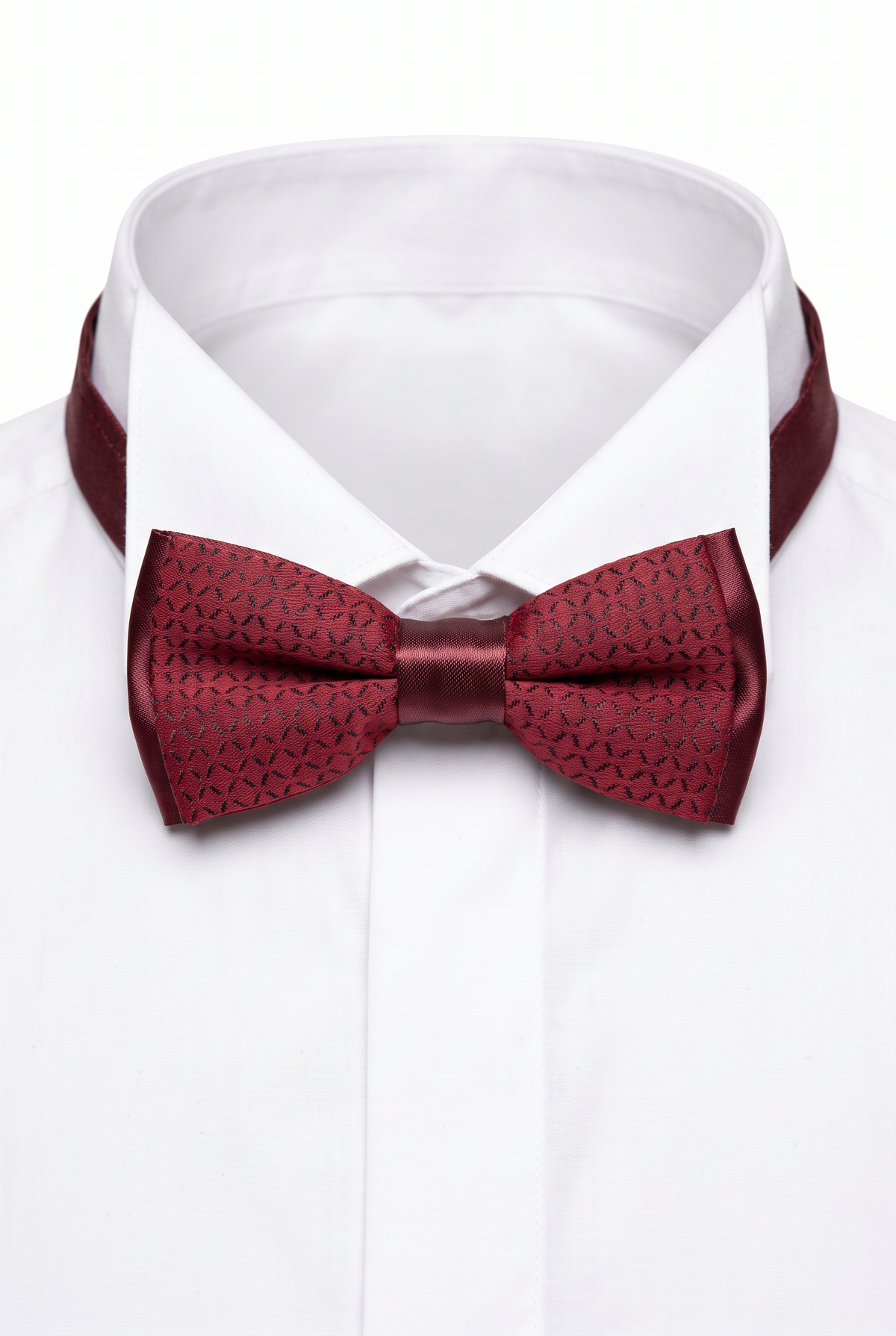 Boys Adjustable Patterned Bow Tie - BWMX - Burgundy with a shirt