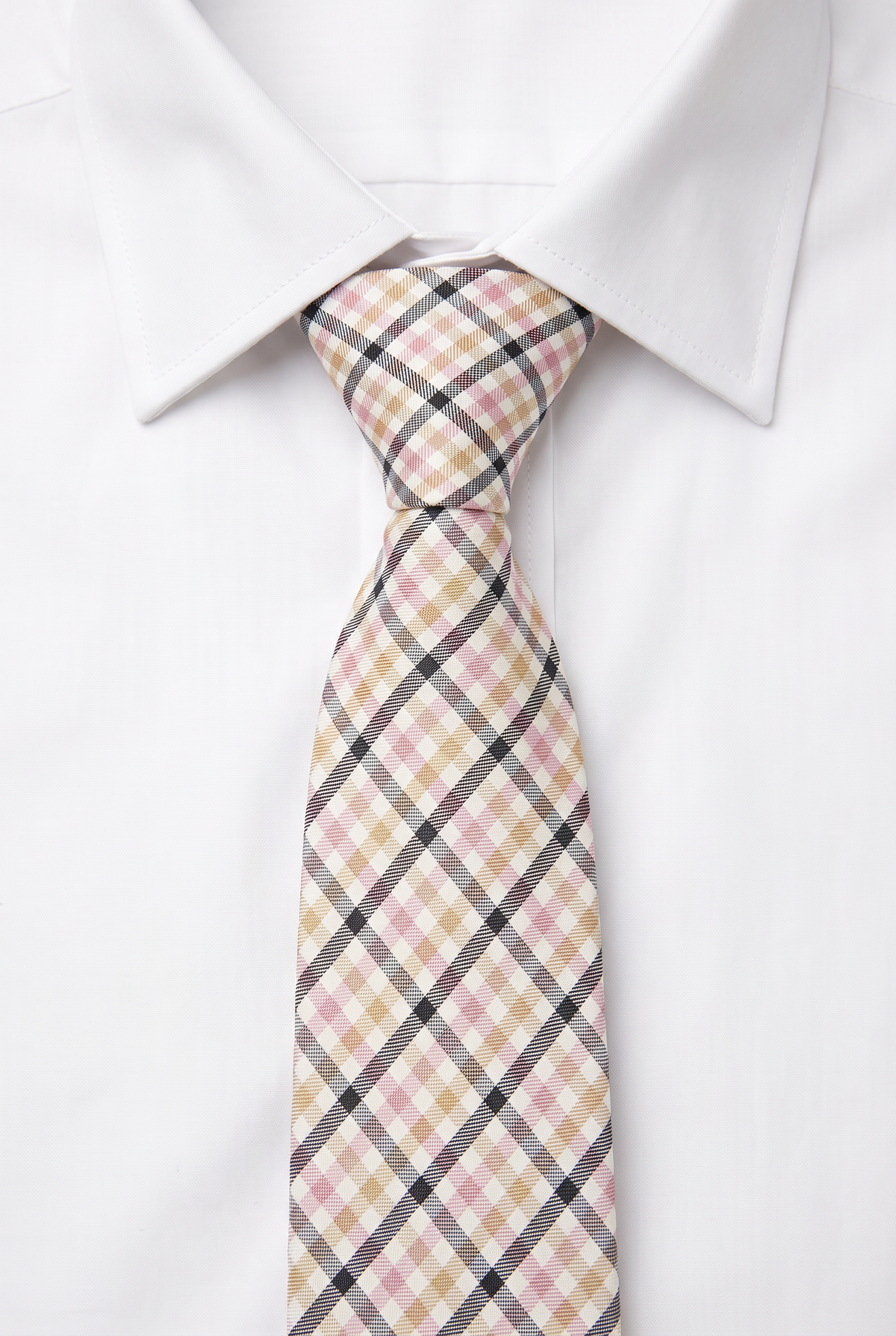 Boys Plaid Checkered Tie & Hankie Set Pink and Black