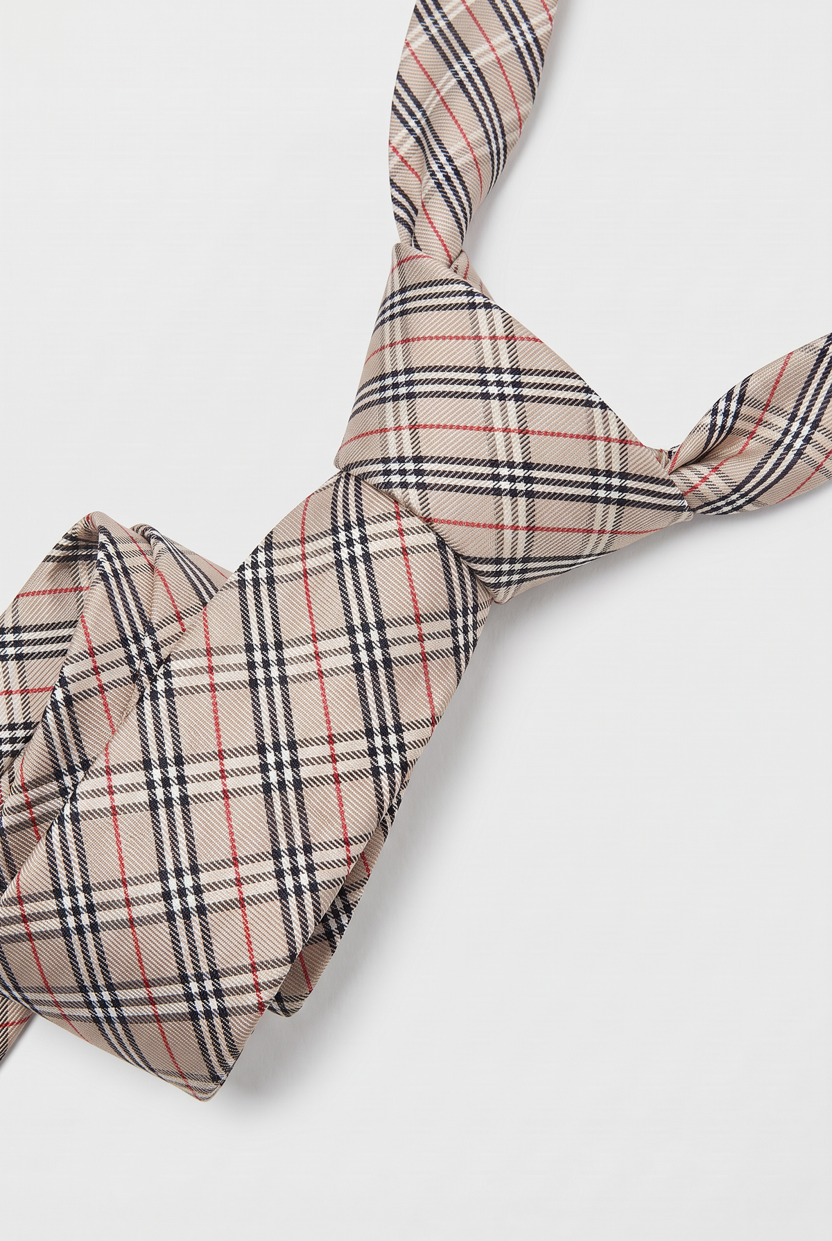 Boys Plaid Checkered Tie Beige - Red and Black