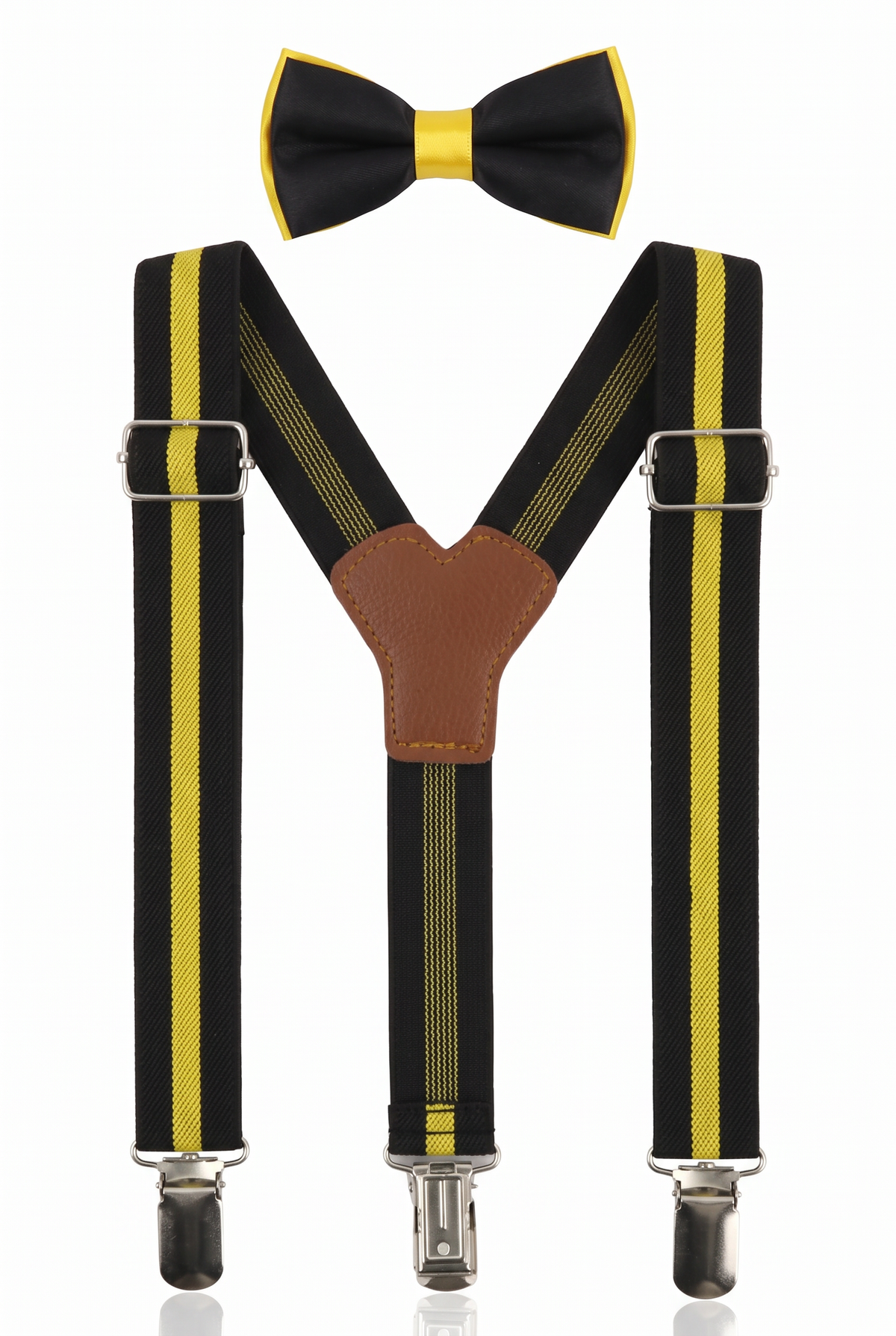 Boys Adjustable Elastic Y-Back Wide Bow Brace Set - Yellow and Black