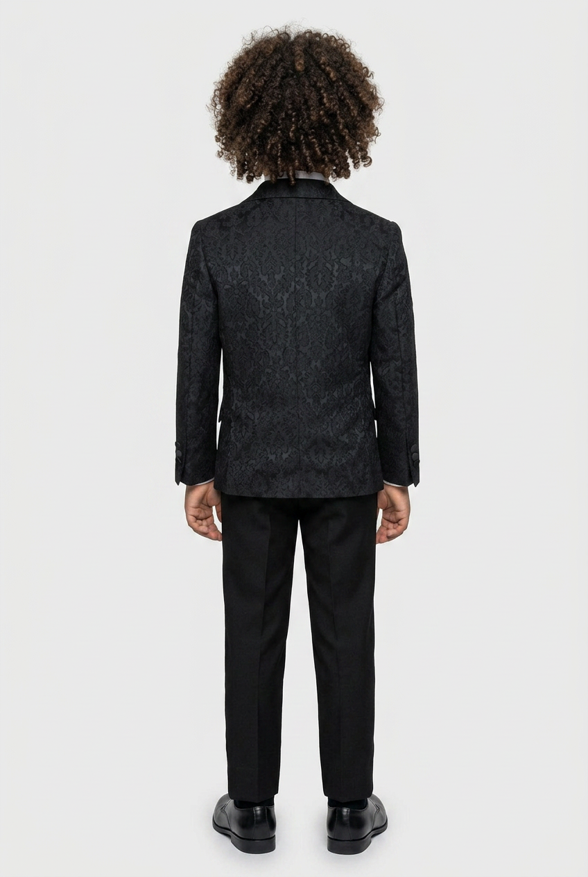 Boys Jacquard Satin Black Suit - Black