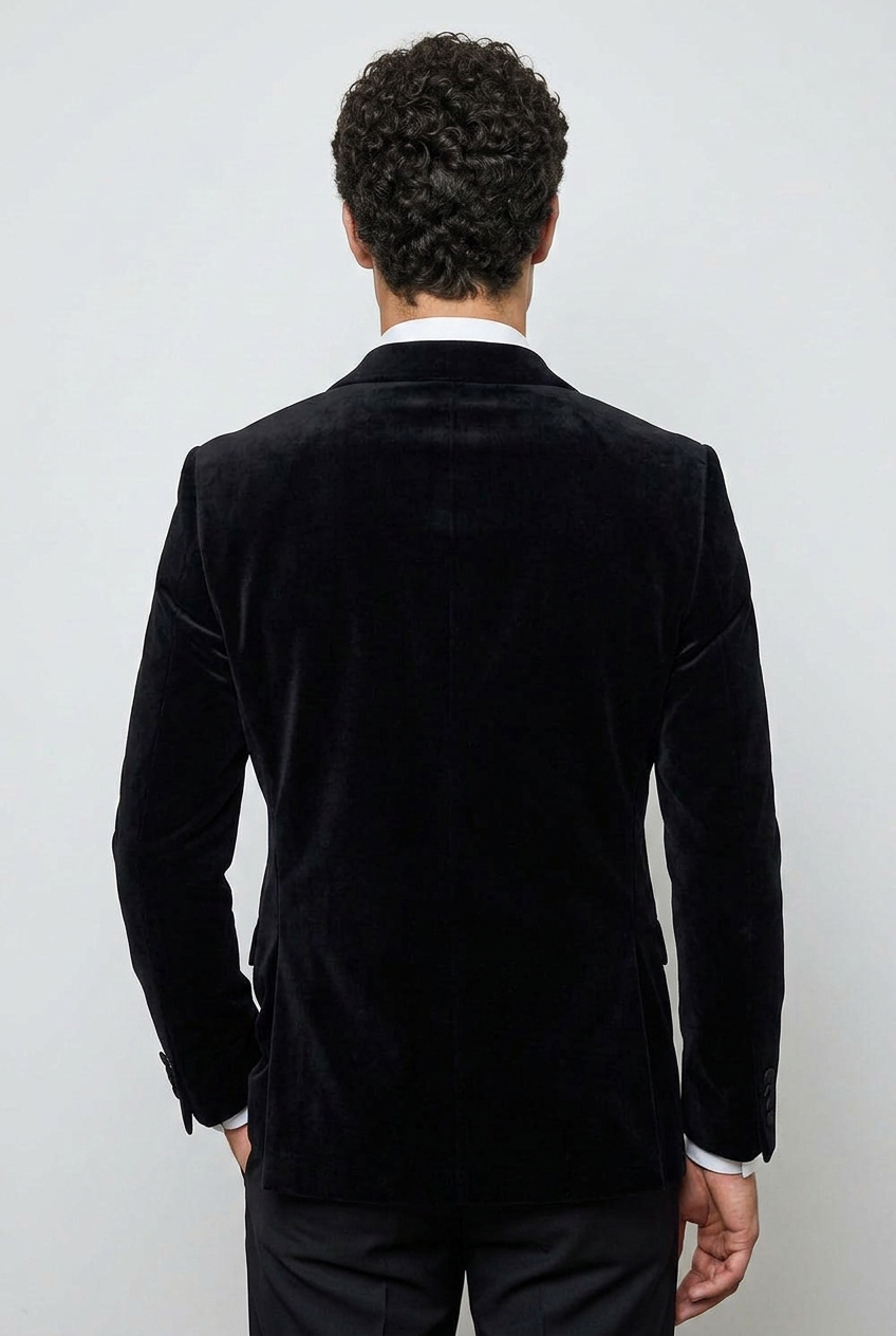 Men's Velvet Blazer with Black Contrast Satin Lapel – Formal Wedding & Dinner Jacket