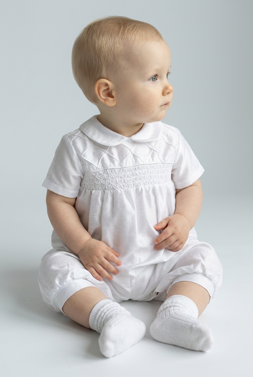 Baby Boys White Christening Romper - Andrew