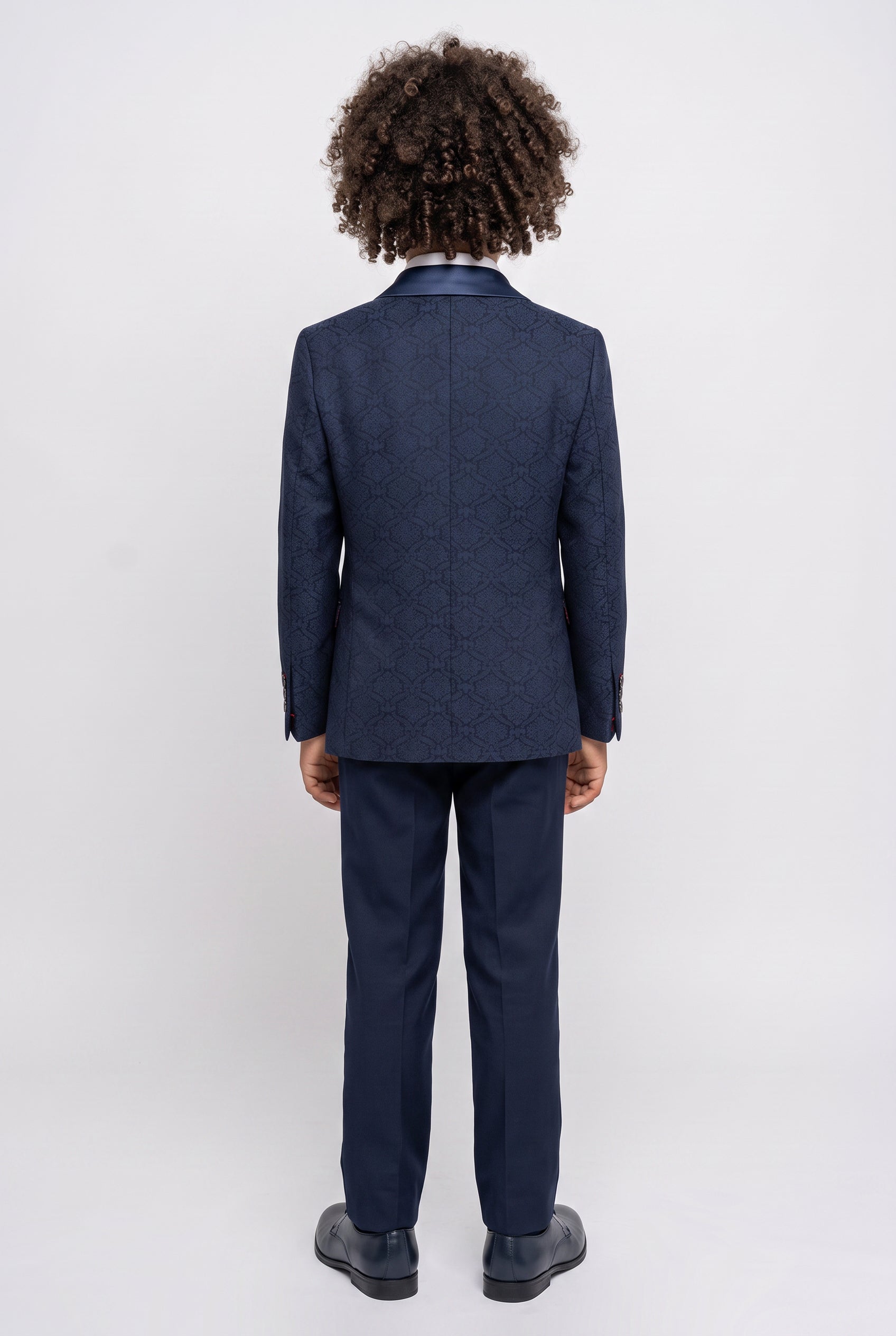 Boys Patterned Navy Suit - JACQUARD - Navy Blue