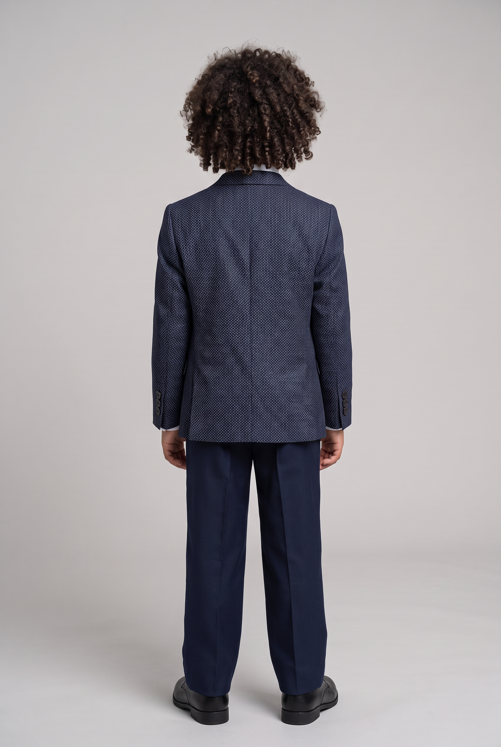 Boys Italian Slim Fit Polka Dot Navy Suit - Navy Blue