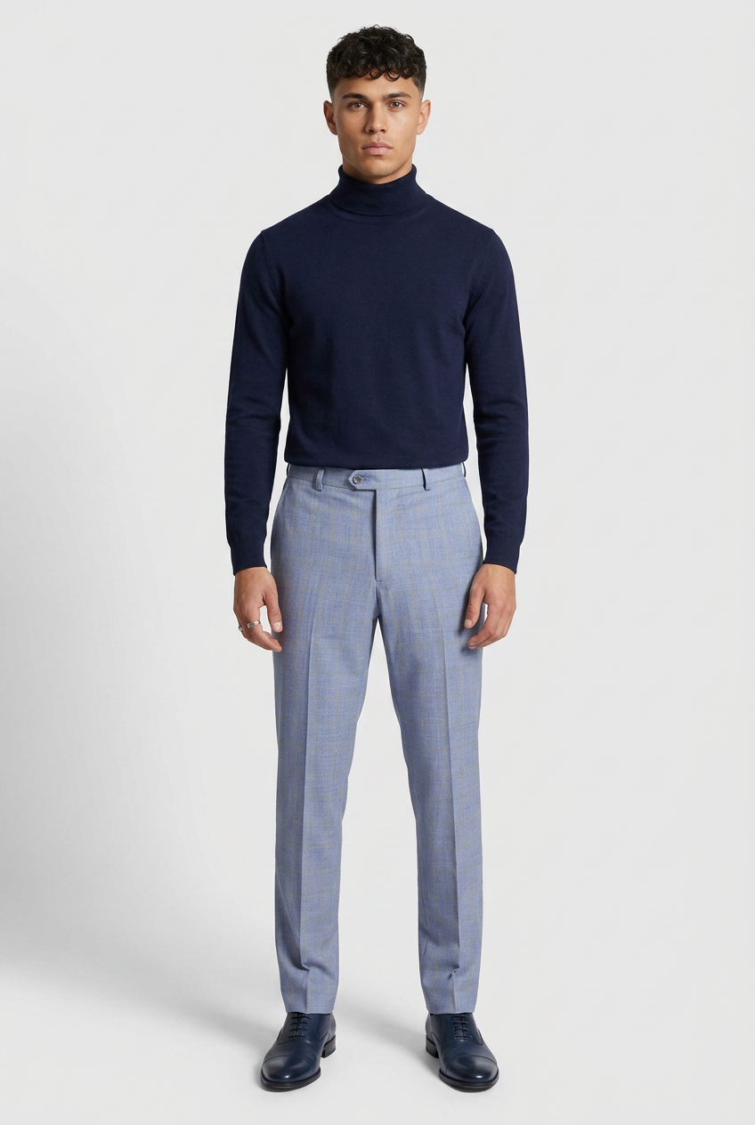 Men's Retro Check Trousers - CONNOR - Light Blue