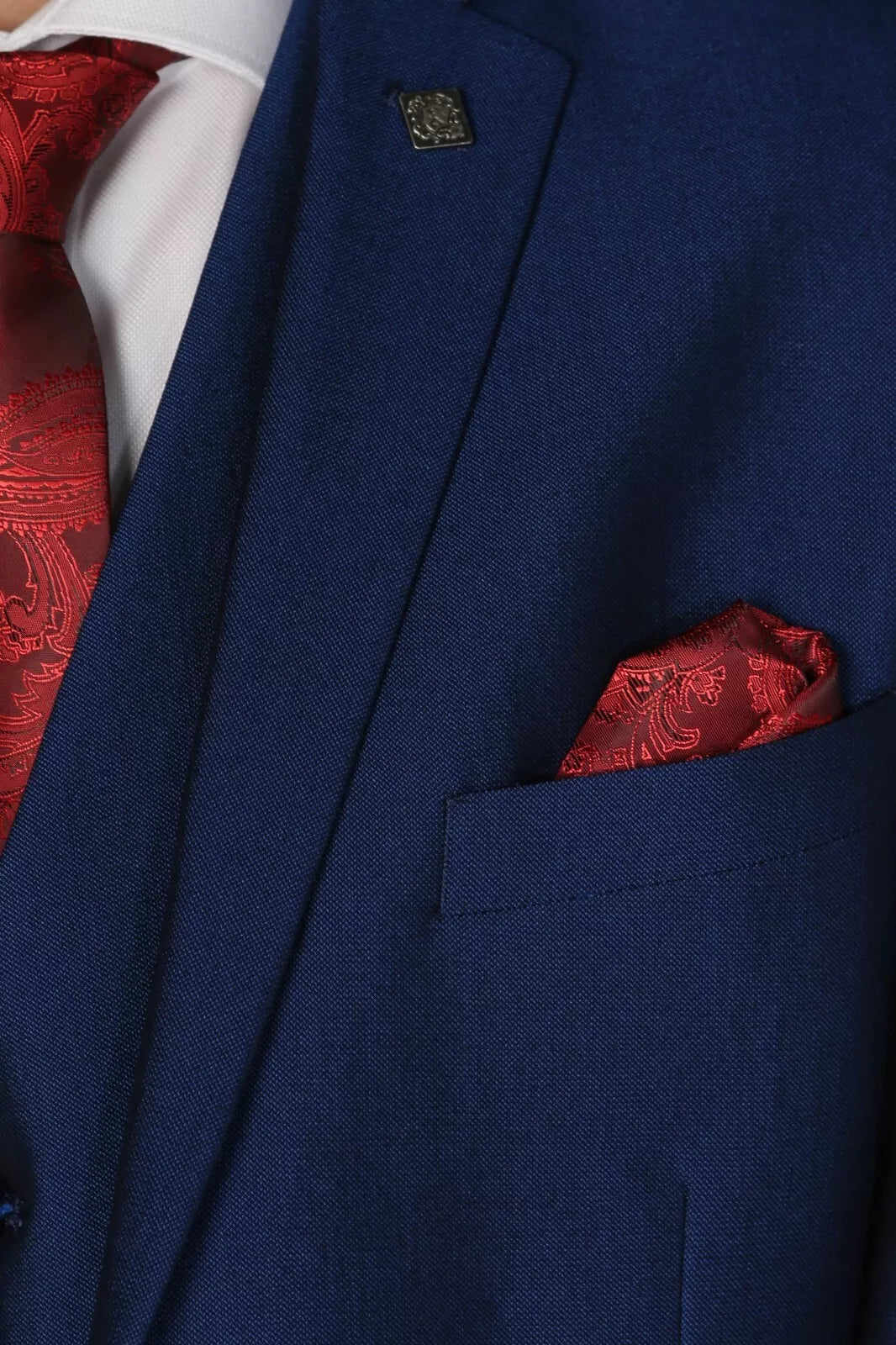 Boys Tailored Fit Sheen Effect Blue Suit - KINGSLEY - Royal Blue