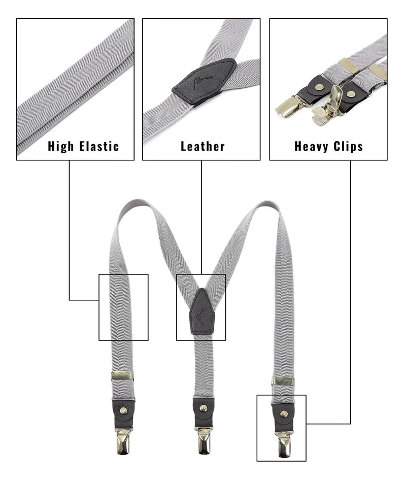 Boys Adjustable Y-Shape Suspenders - Grey