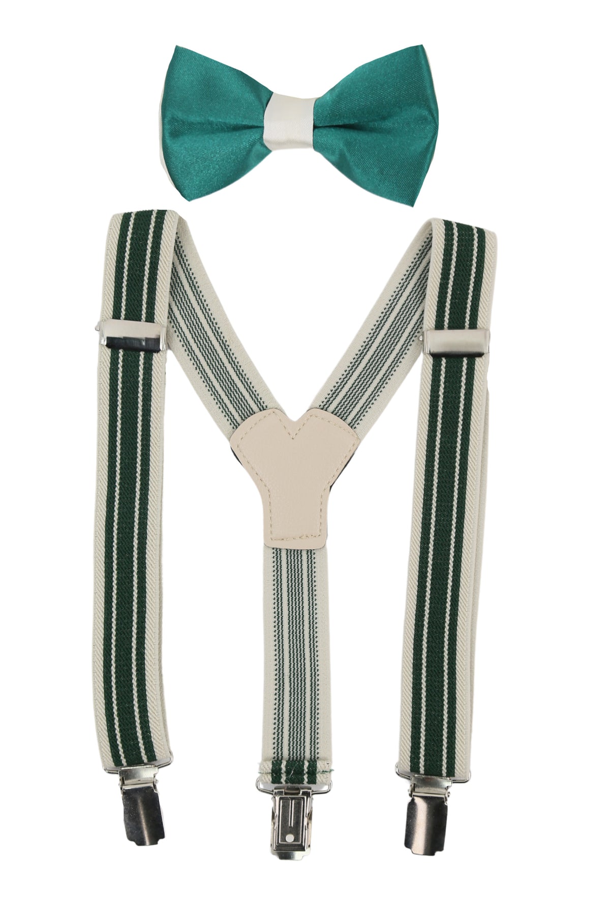 Boys Adjustable Elastic Y-Back Wide Bow Brace Set - Green and Cream