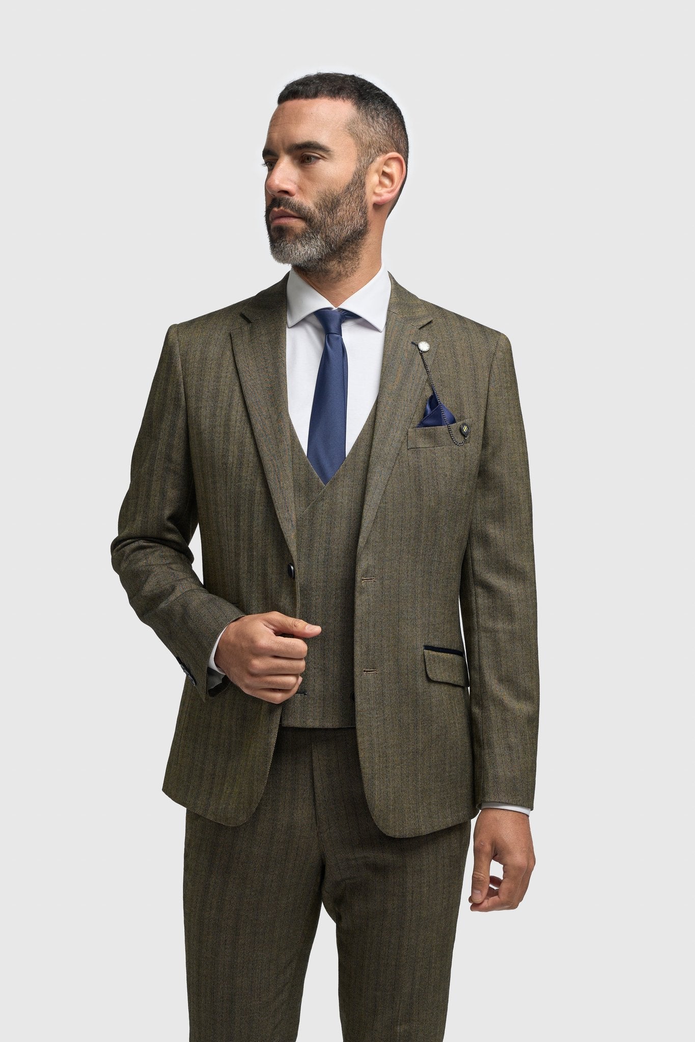 Men’s 3-Piece Herringbone Formal Suit - Damon - Sage Green
