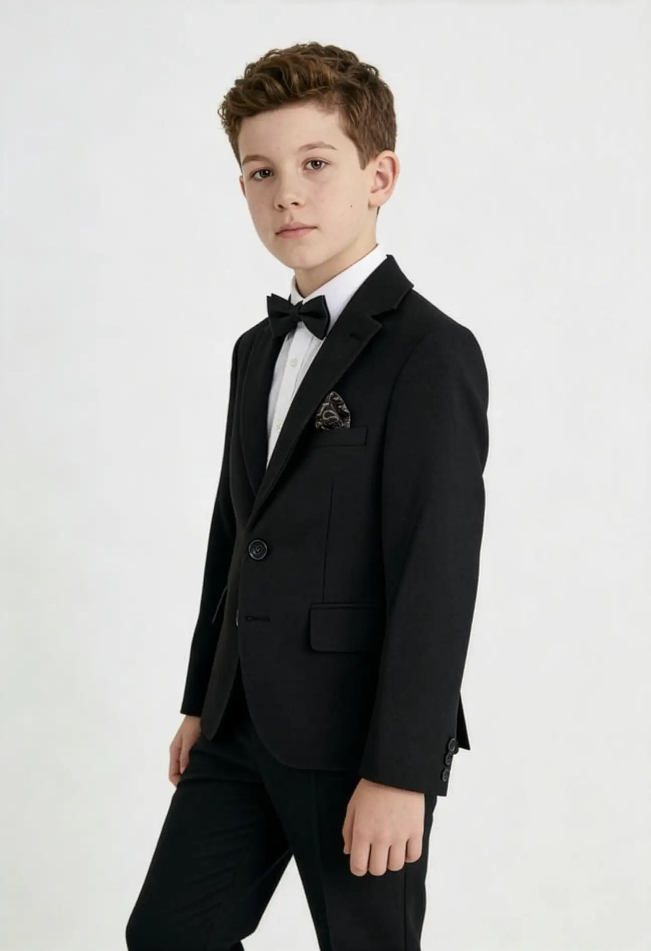 Boys Black 3-Piece Formal Suit Set with Trousers & Bow Tie