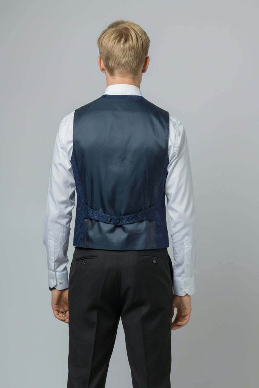 Men's Slim Fit Patterned Suit - THOMAS - Navy Blue