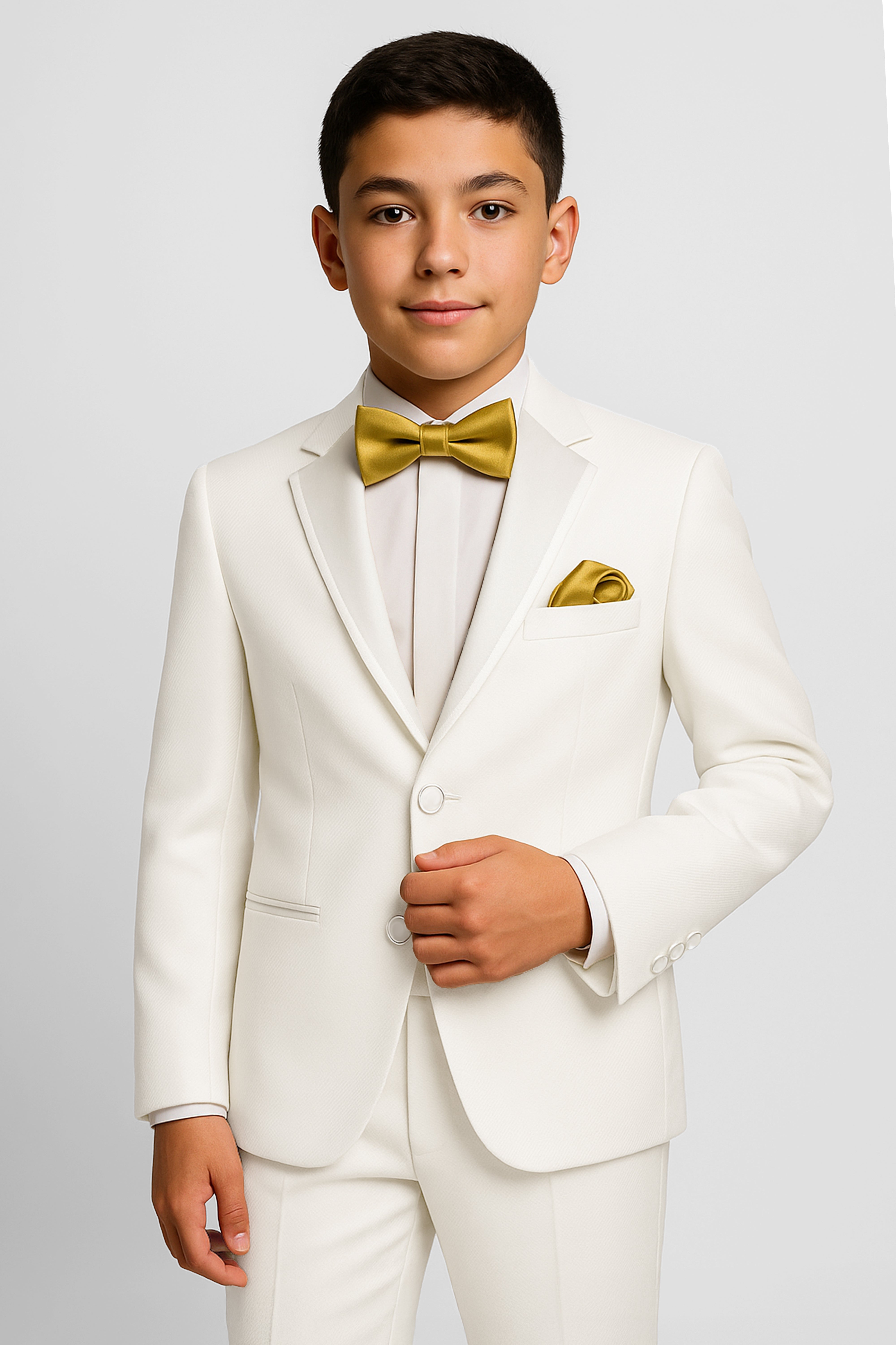 Boys Sheen Lapel Slim Fit Communion Suit - Off white Front Picture