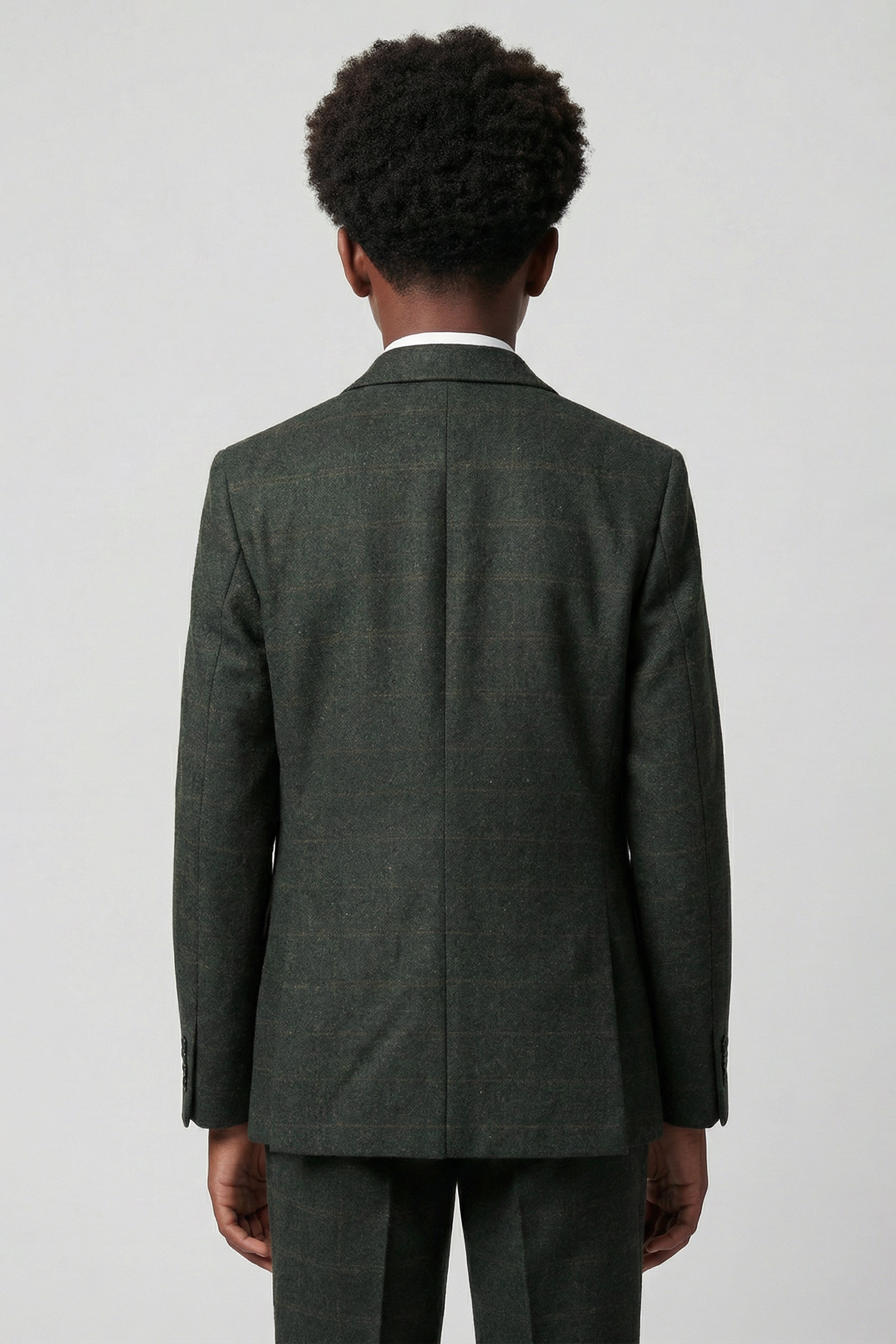 Father & Son Matching Windowpane Check Wool Tweed 3-Piece Suit Set - Joshua - Dark Green
