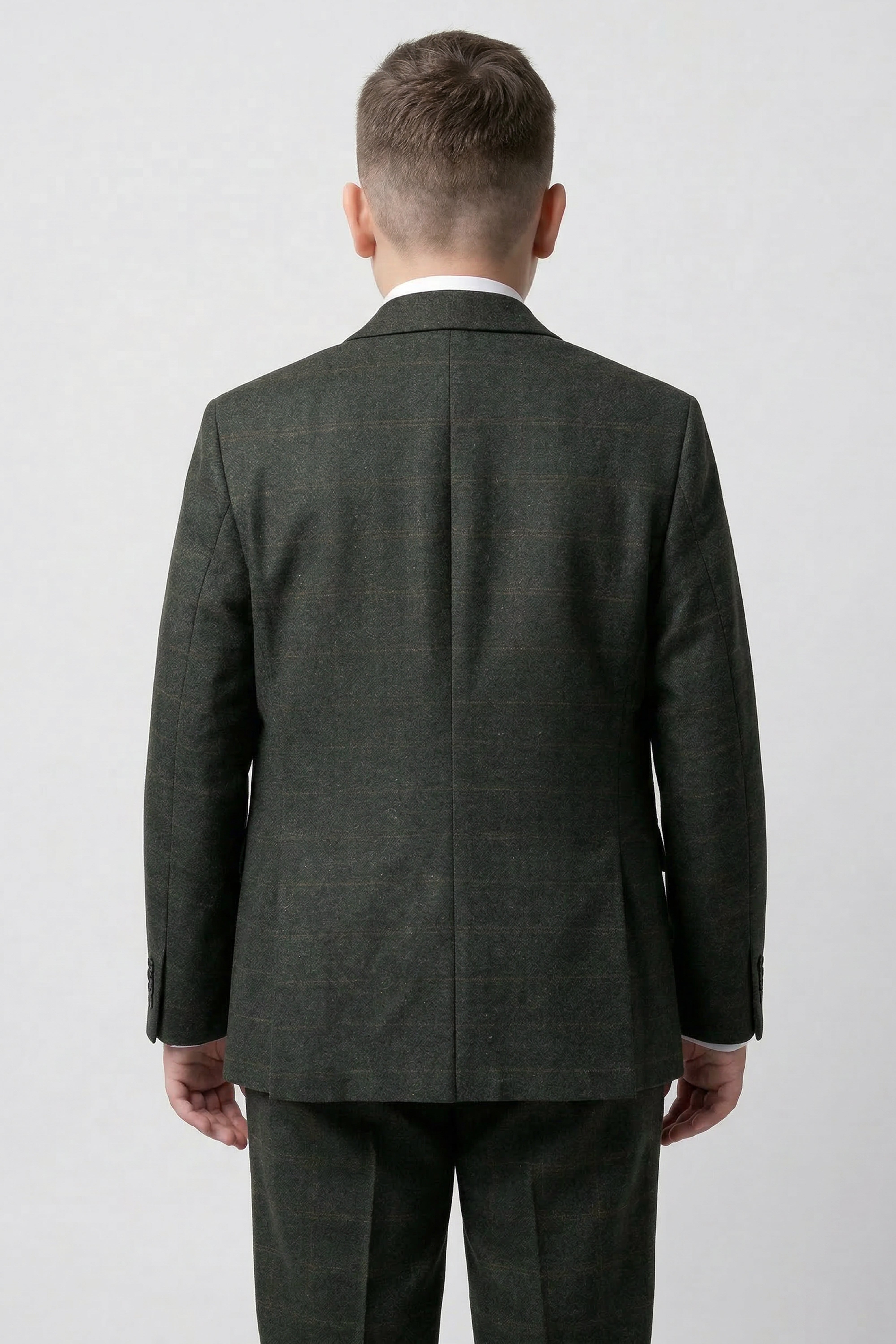 Father & Son Matching Windowpane Check Wool Tweed 3-Piece Suit Set - Joshua - Dark Green
