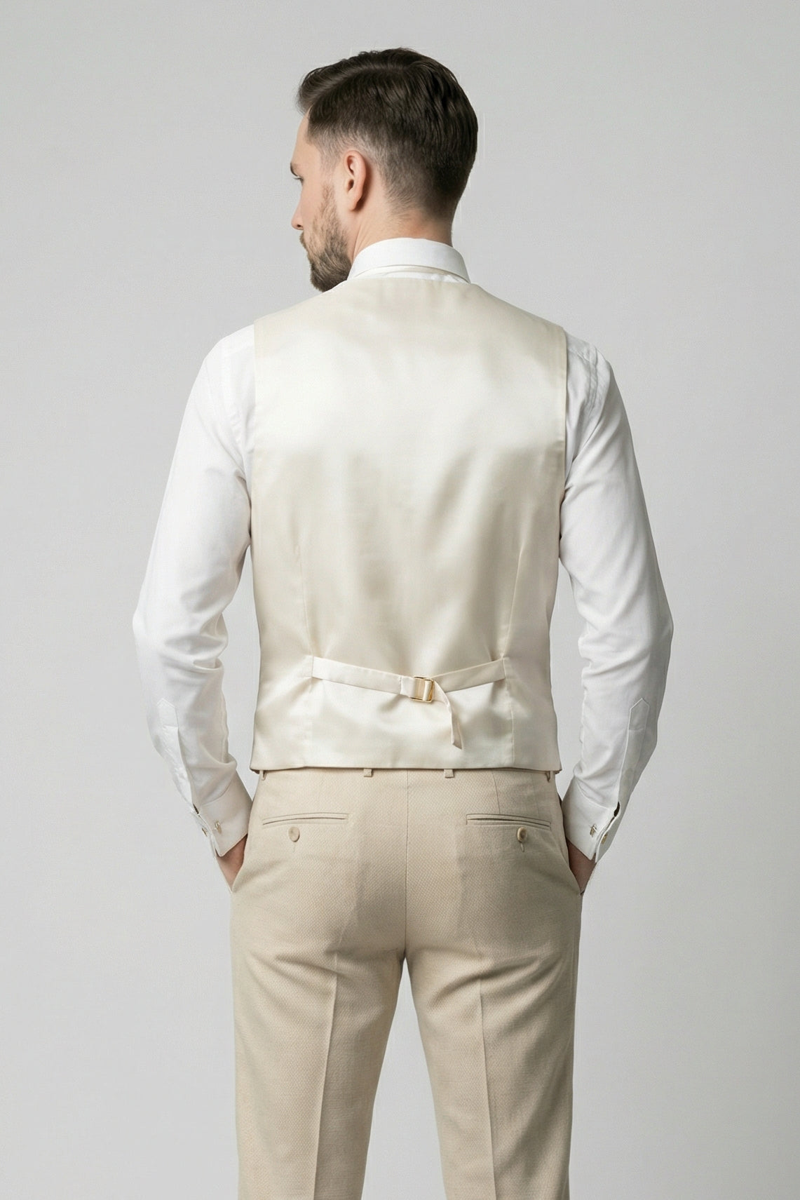 Men’s 3-Piece Textured Suit with Double-Breasted Waistcoat - CORE - Beige